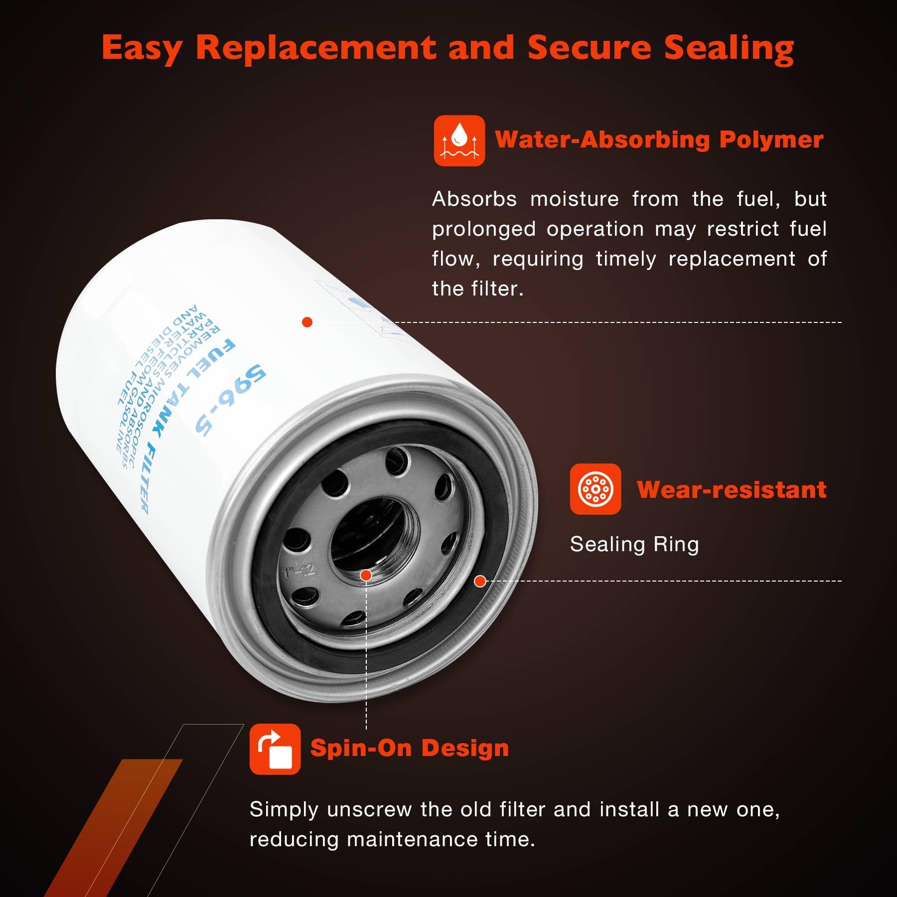 596-5 Fuel Tank Filter Compatible with Fuel Pumps Transfer Tanks, 10 Micron Diesel Spin-On Filter Replacement Water-Block Canist