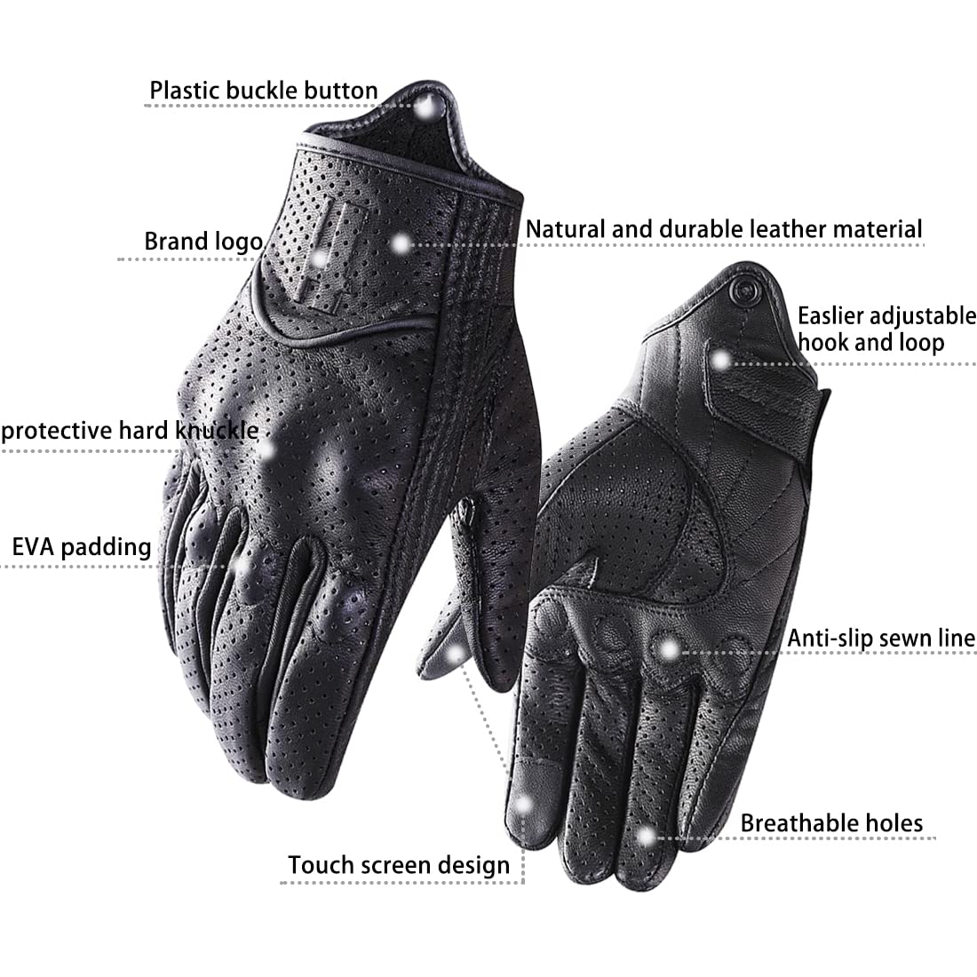 Harssidanzar Motorcycle Gloves For Men Touchscreen Perforated For Summer Riding Gm028, Black(Perforated Upgrade), Size Small