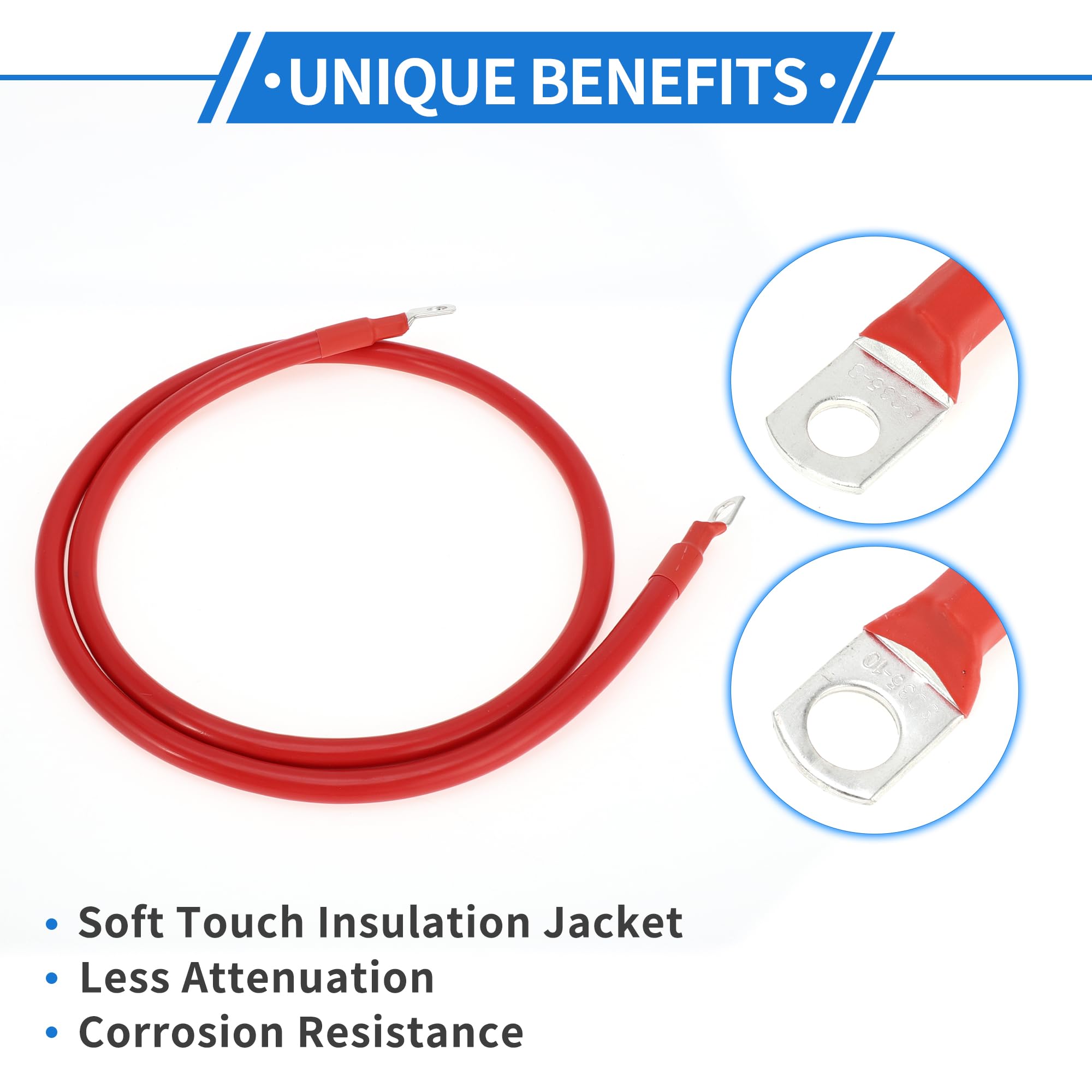 VekAuto 1 Pc Battery Inverter Cable 2 AWG Gauge 4FT 3/8'' Lug 5/16'' Lug Battery Cable Universal for Car Vehicle Boat RV Solar T