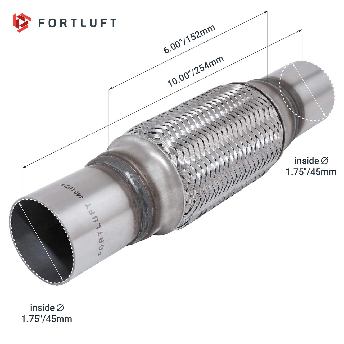 Fortluft Exhaust Flex Pipe (Exhaust Flex Connector With Extension Pipes, 1.75''X6.00''X10.00''/45X152X254Mm)