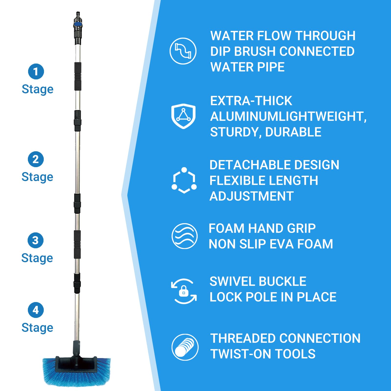 72'' Long Handle Car Wash Brush With Hose Attachment, Flow-Through Soft Bristle Five-Sided Brush