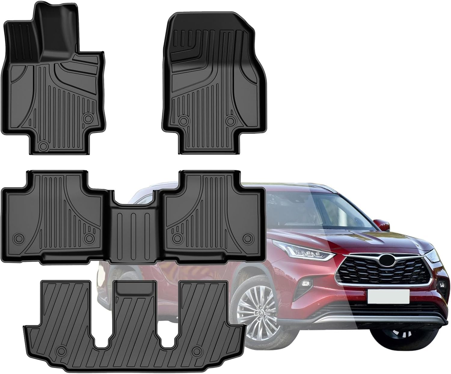 Aomsazto Floor Mats For 2020-2025 Toyota Highlander (7 Seats Only): Heavy Duty Tpe All Weather Protection Car Floor Mats - 3 Row