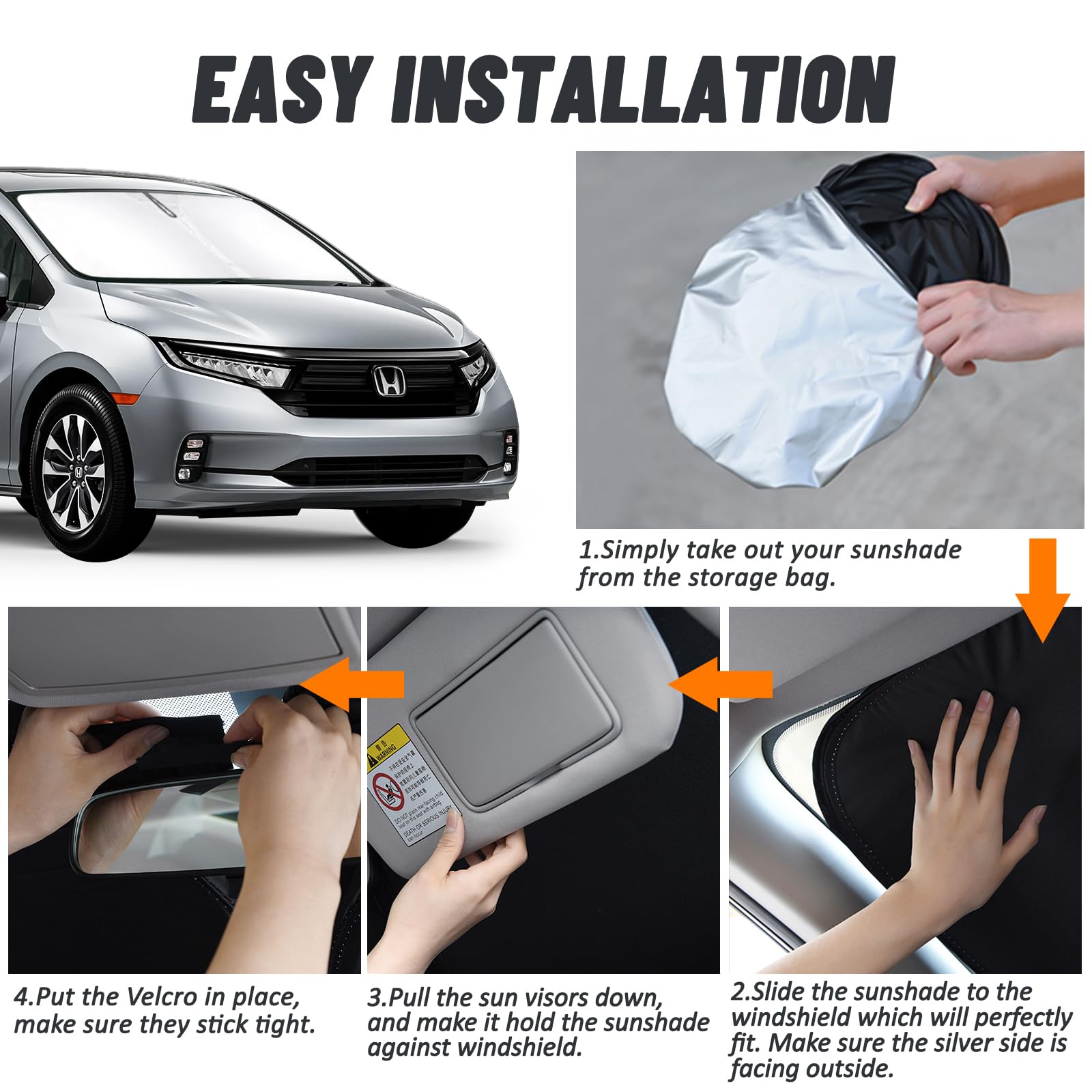 D-Lumina Windshield Sun Shade for 2018-2025 Honda Odyssey, Foldable 2-Layer UV Blocker, Silver & Black, Heat Protection Sun Visor