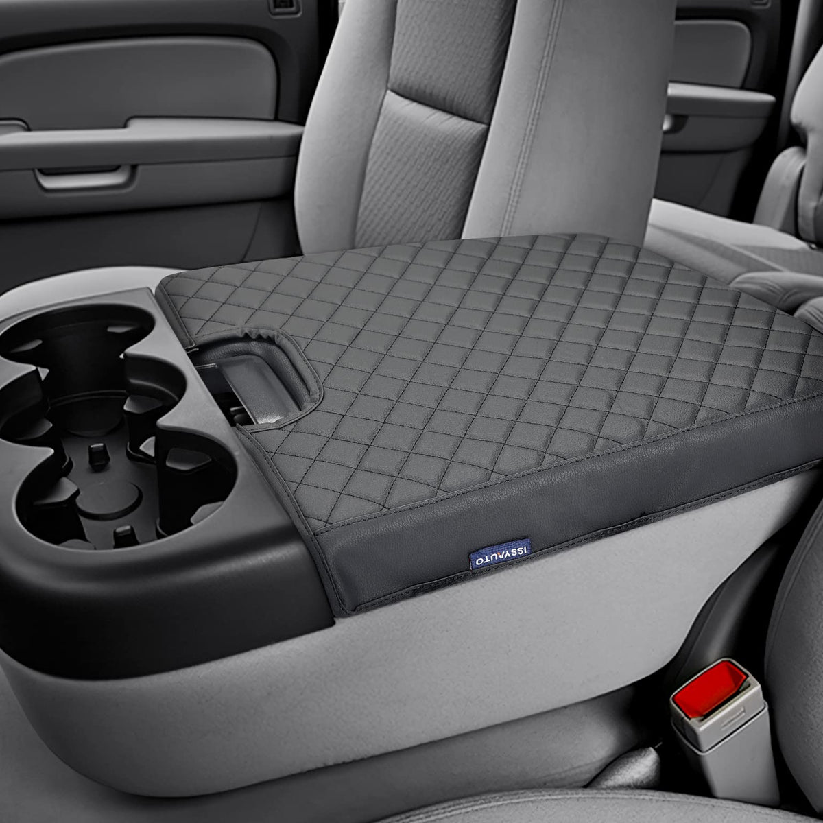 Issyauto Center Console Cover Compatible With Silverado Tahoe Sierra Yukon Suburban 2007-2013 Jump Seat Console Leather Armrest