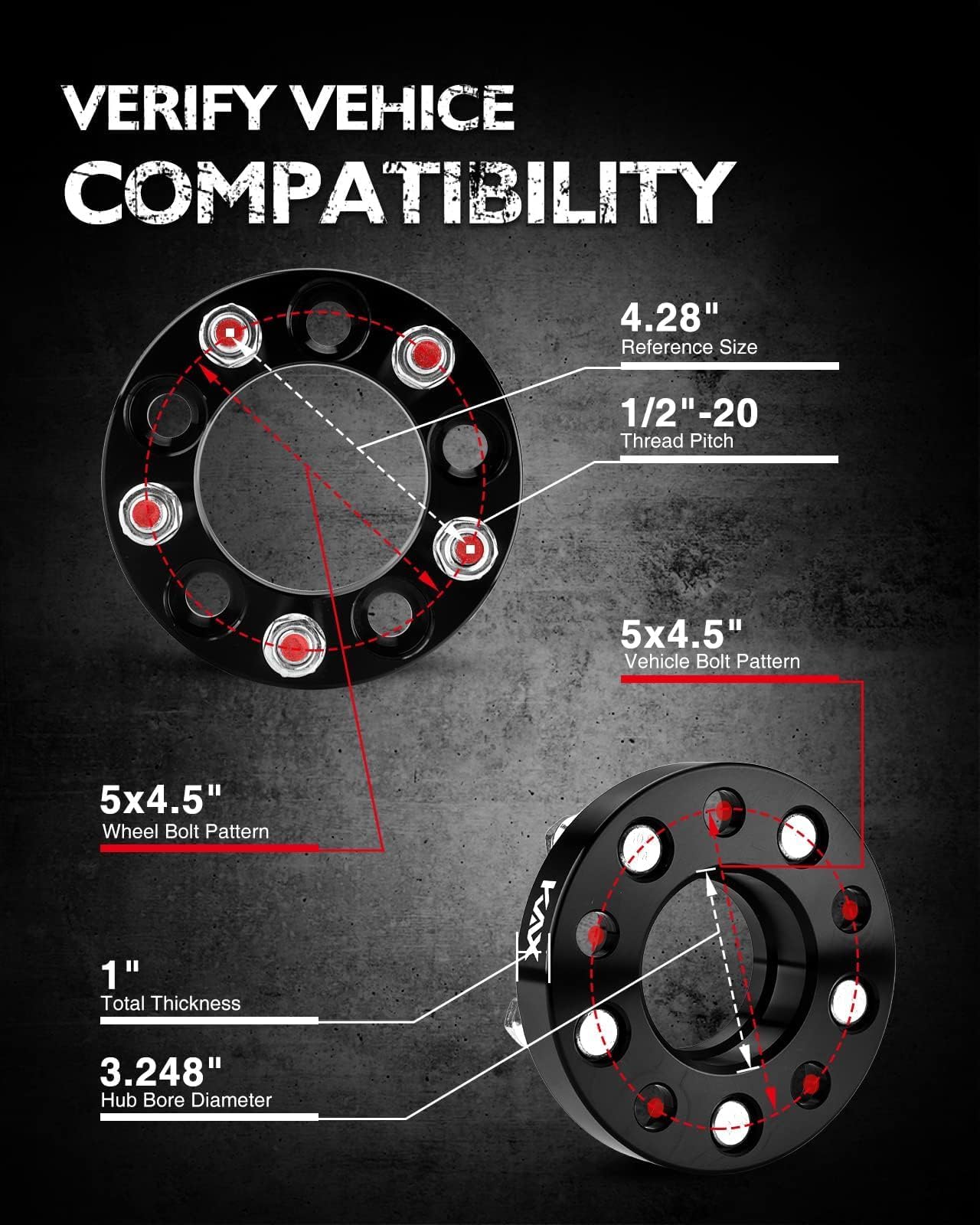 Kax 5X4.5 Wheel Spacers,1 Inch 5 Lug Centric Wheel Spacers Fit For Grand Cherokee, Cherokee, Comanche With 1/2'' X20 Studs 82.5M