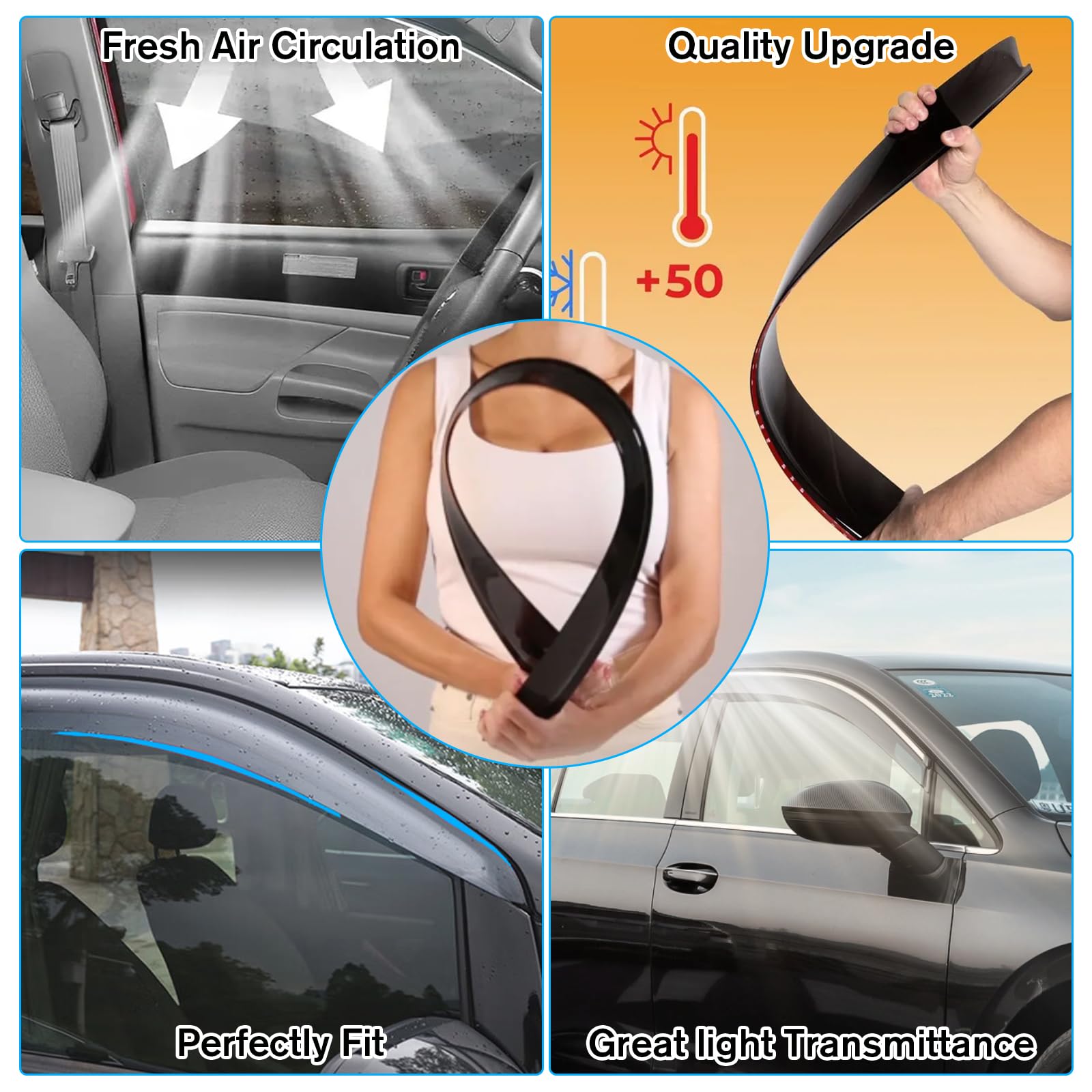 Sontian Window Visor Tape-On Side For 2009-2014 Ford F-150 Supercrew, Window Deflectors For Trucks Rain Guards, Window Visors Fo
