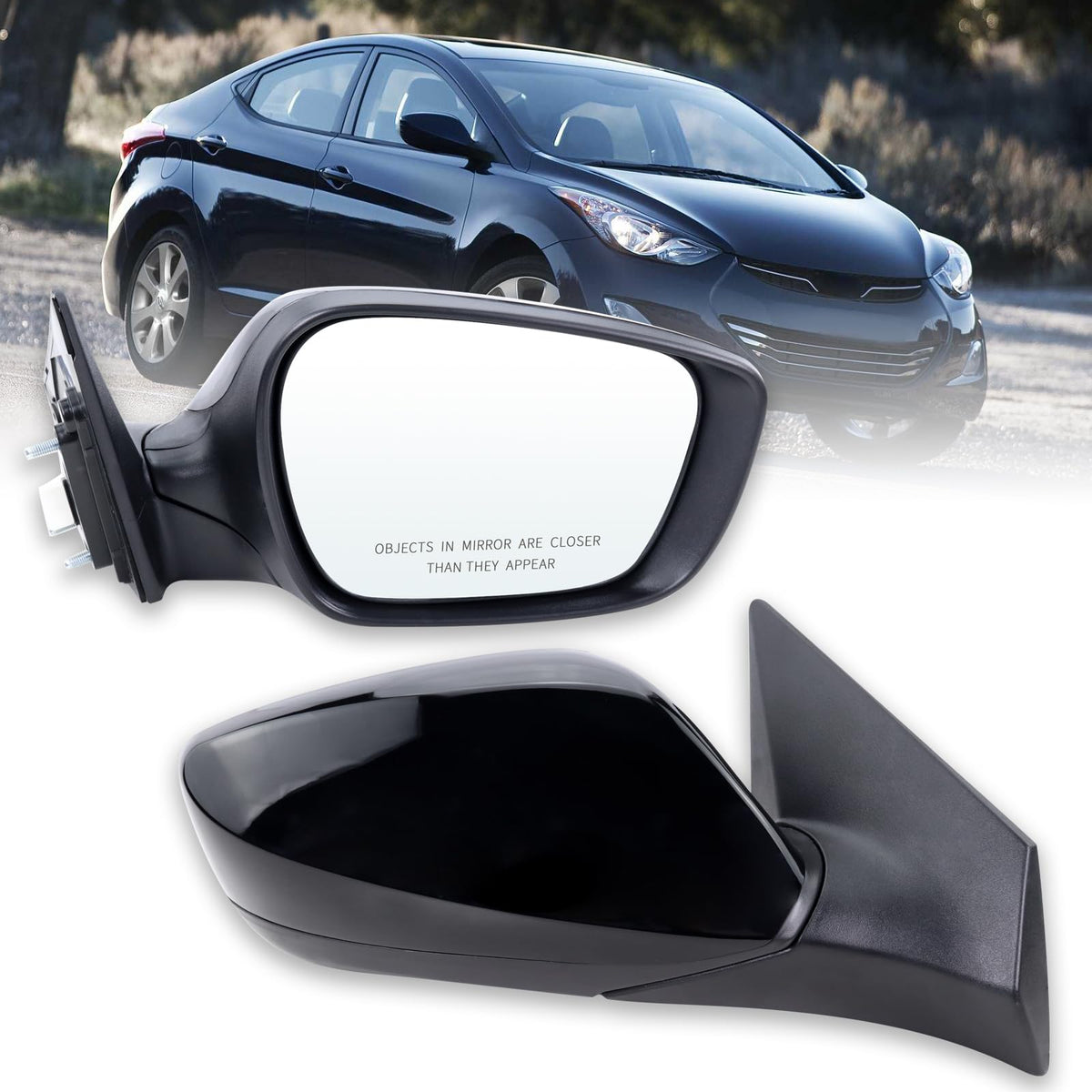 Right Passenger Side Mirror Compatible With 2011 2012 2013 Hyundai Elantra With Manual folding Power Glass Heated Black Replace#