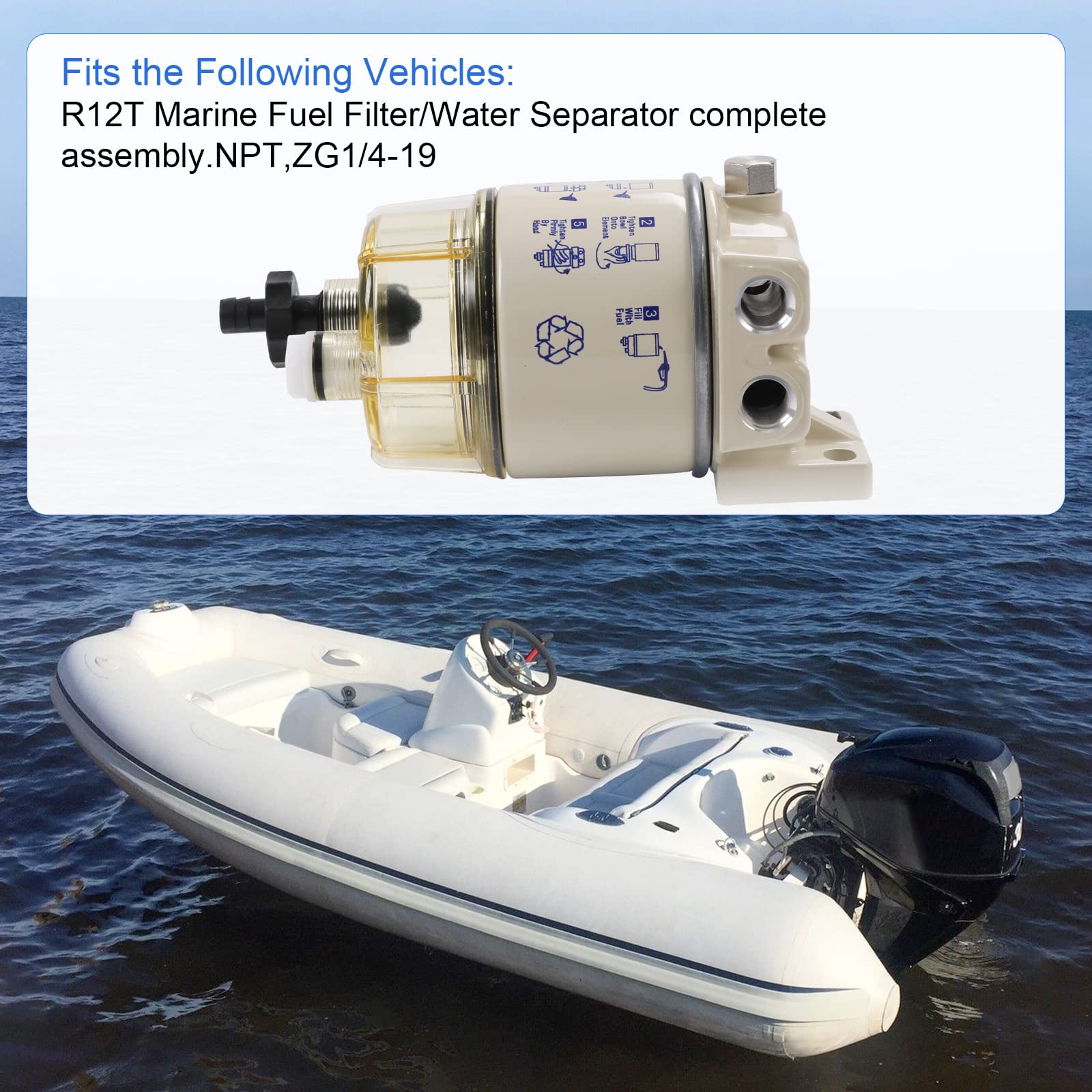 CARMOCAR Marine Fuel Water Separator/Diesel Fuel Filter/Water Separator for R12T MARINE SPIN-ON HOUSING 120AT NPT ZG1/4-19 Inclu