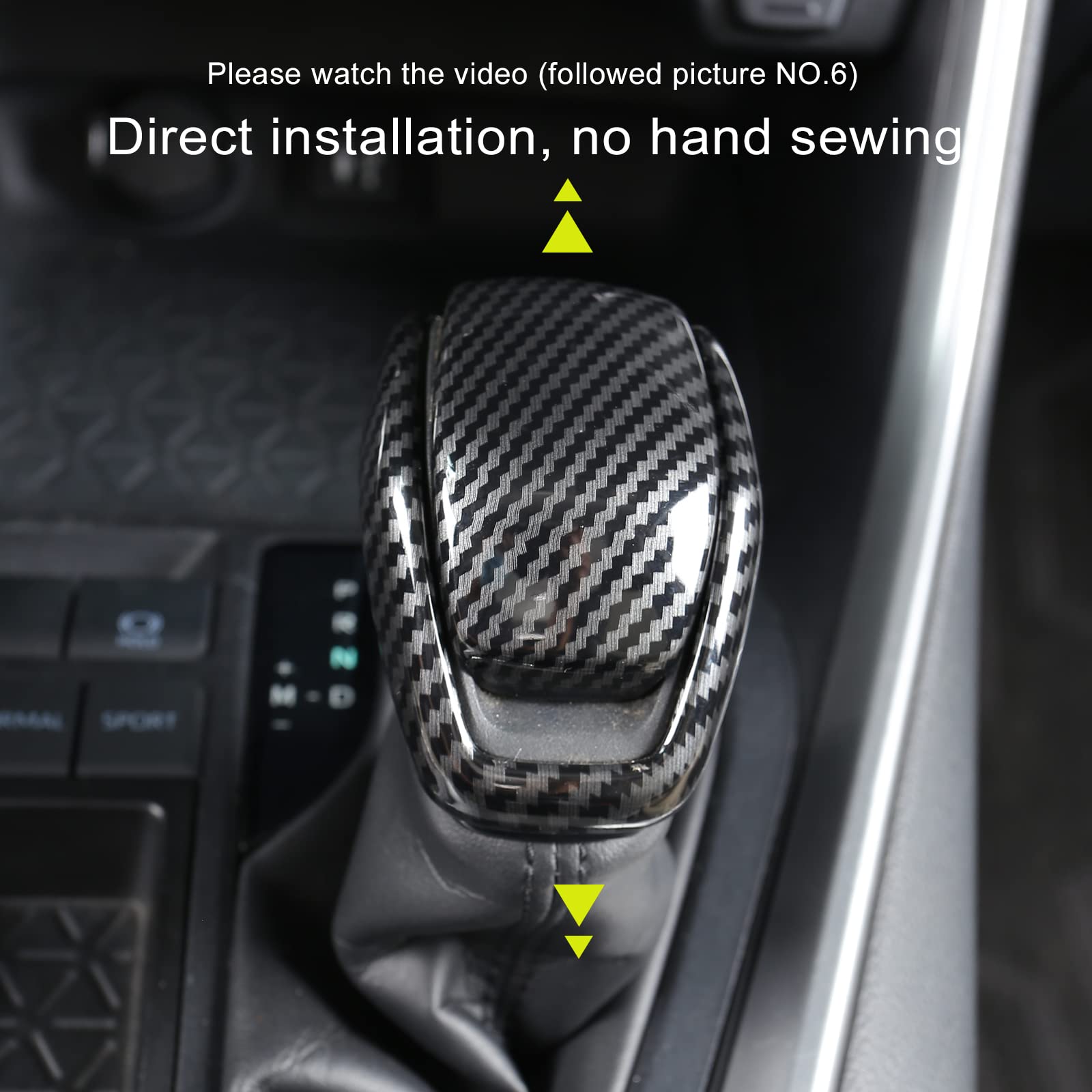 Yakaney For Totoya Rav4 2019-2025 Gear Shift Knob Cover, Carbon Fiber Grain Interior Protective Gear Shift Trim For Toyota Highl