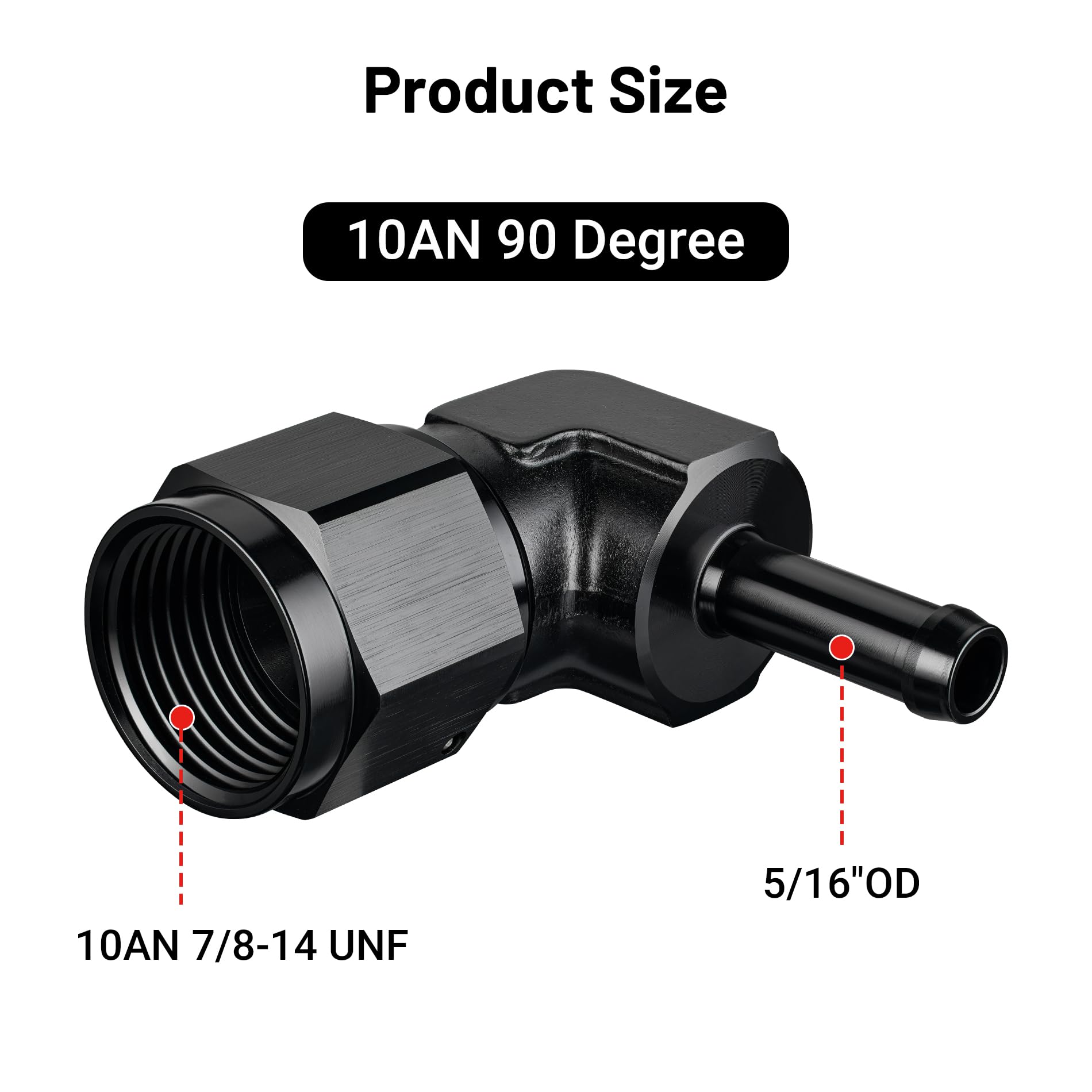 EVIL ENERGY 10AN Female to 5/16'' Barb Hose Fitting 90 Degree Swivel 2PCS