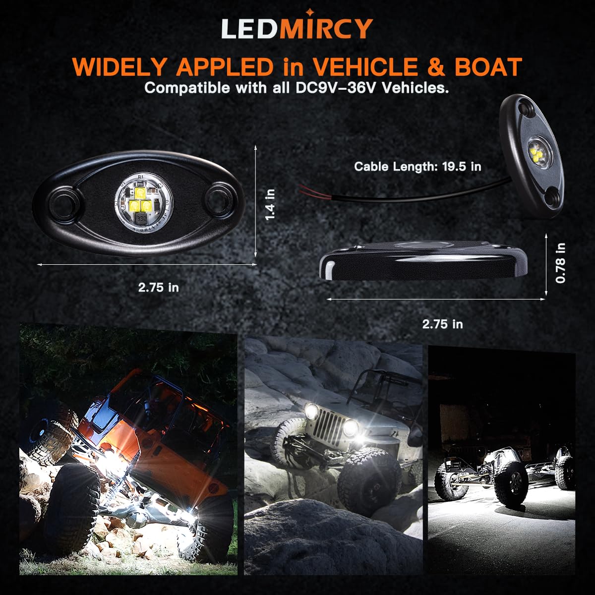 LEDMIRCY LED Rock Lights 10PCS White for Off Road Truck RZR Auto Car Boat ATV SUV Waterproof High Power Neon Trail Rig Lights (Pack of 10,White)