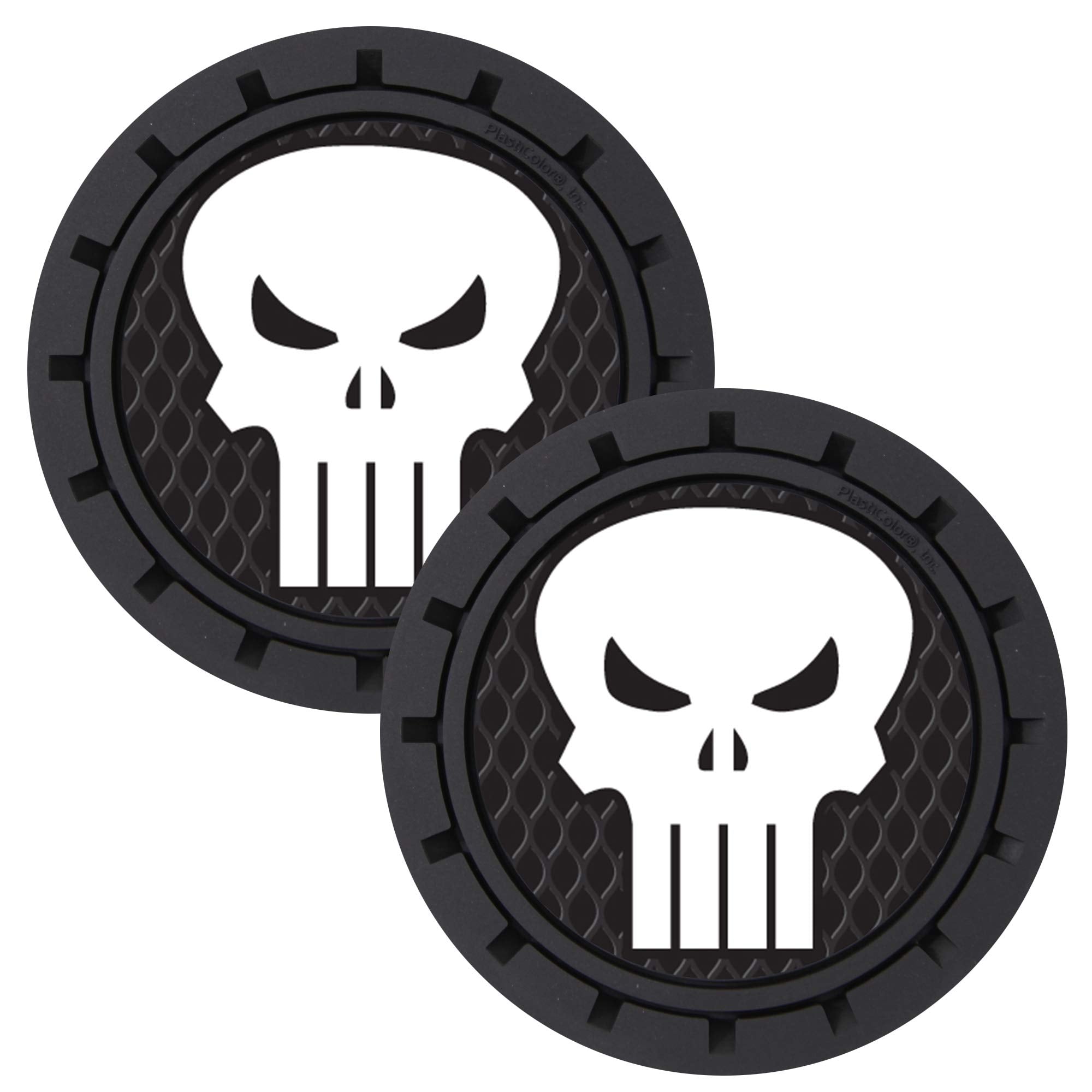 Plasticolor 000657R01 Marvel Punisher Auto Car Truck Suv Cup Holder Coaster 2-Pack , Black
