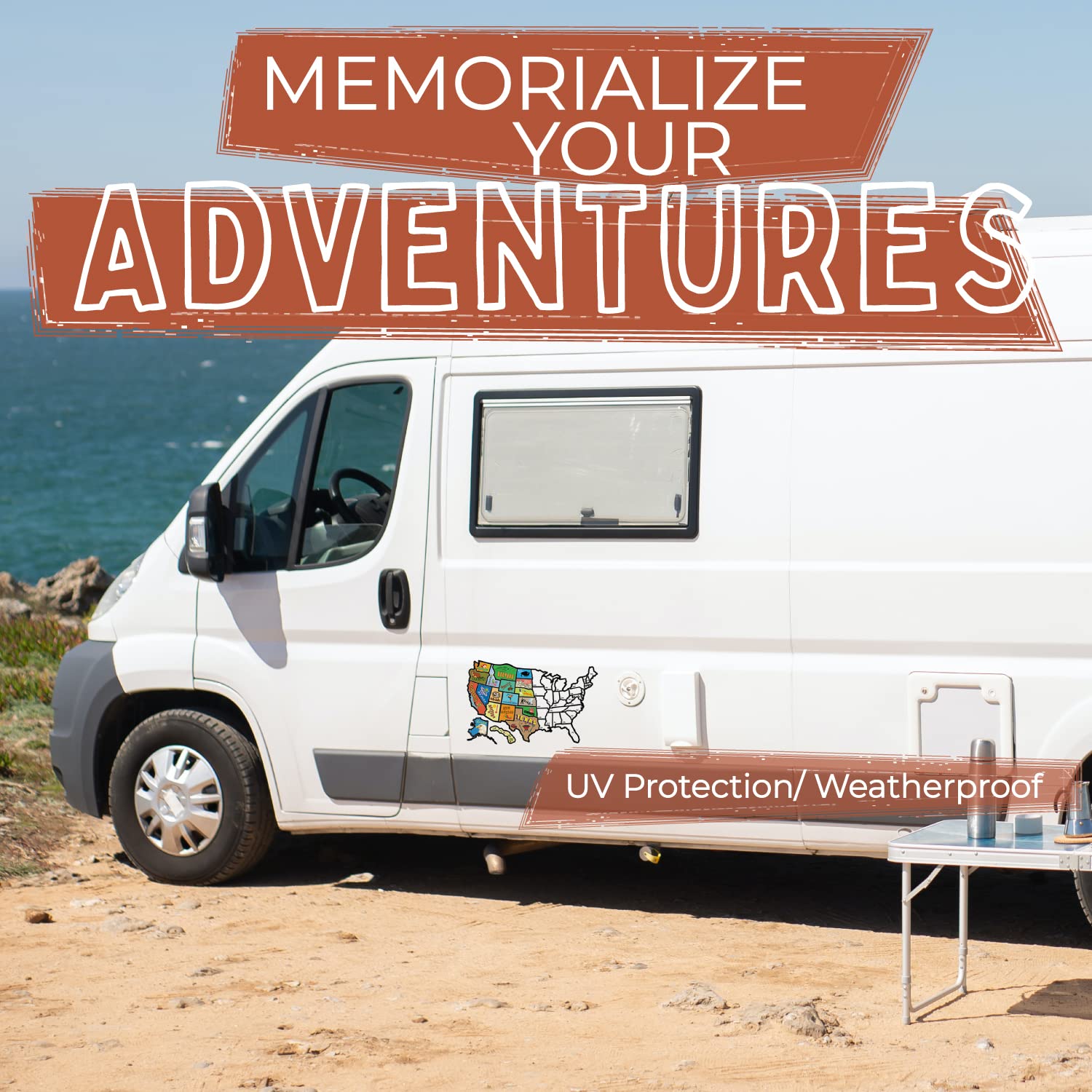 Rv State Travel Usa Map Vinyl Sticker - Camper Trailer Decals For Window With State Flag - Road Trip Map Of America - Waterproof