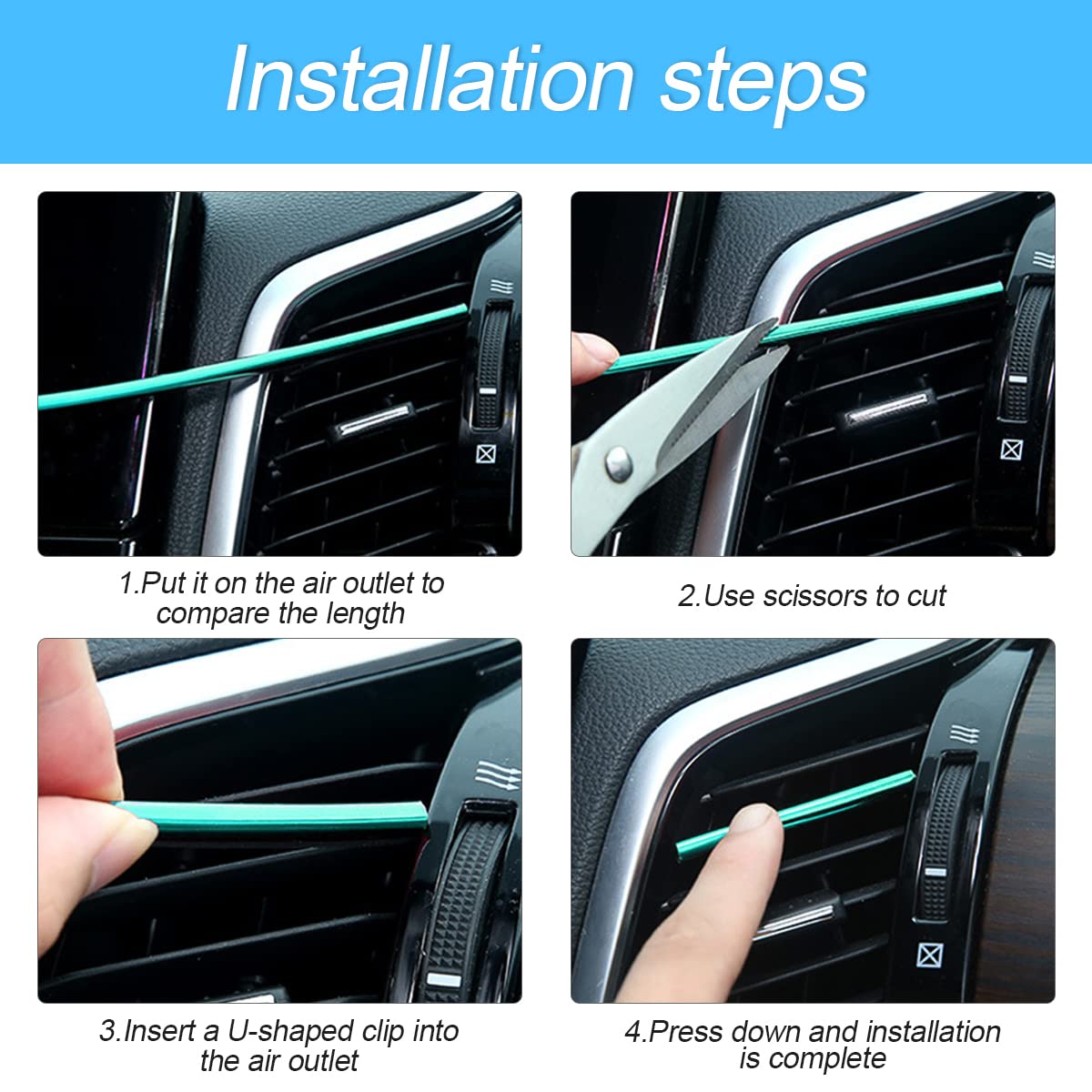 8Sanlione 20Pcs Car Air Conditioner Decoration Strip, Diy Air Vent Outlet Trim Strip Bendable Car Interior Accessories, Car Mold
