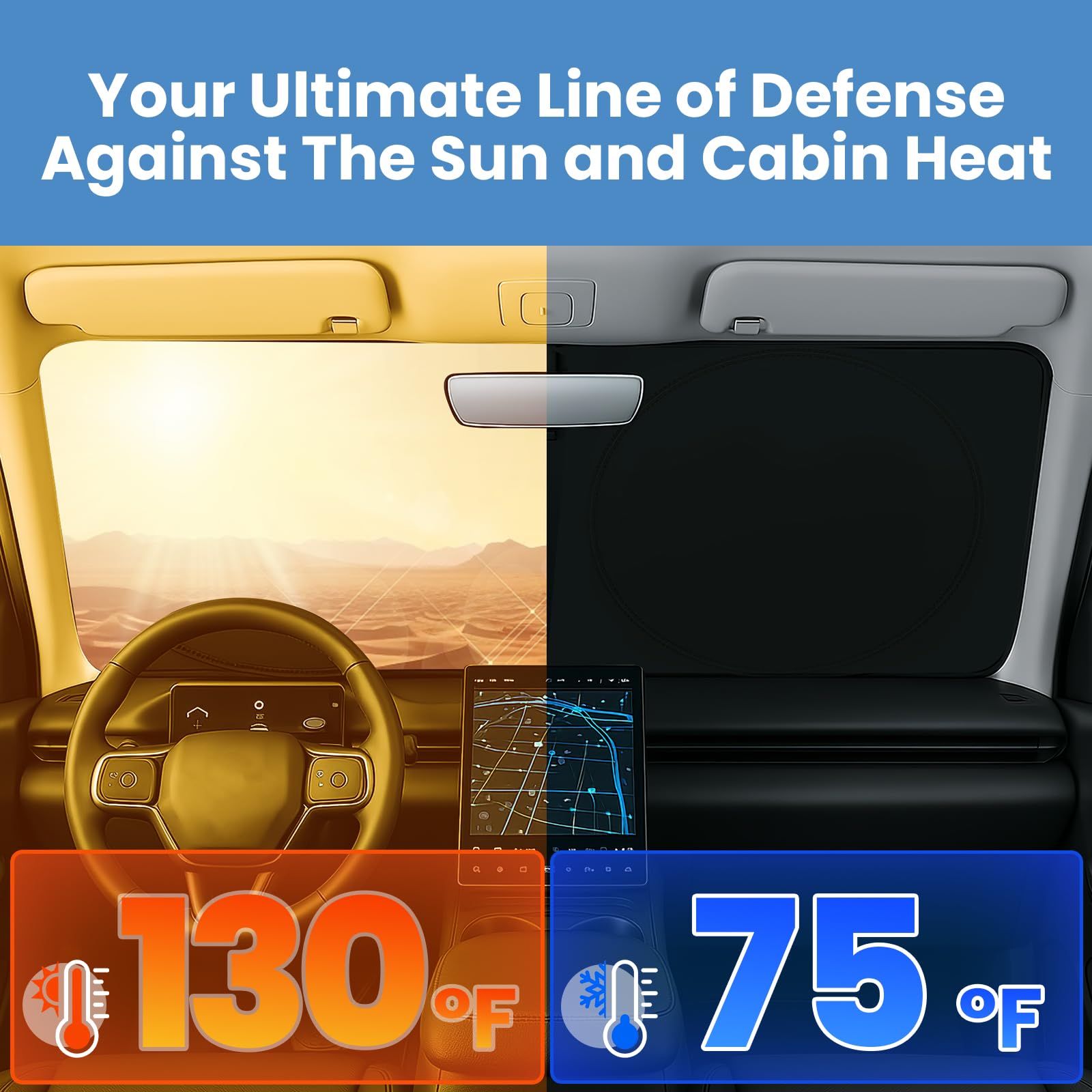 Autopect Windshield Sun Shade | Reflective Sunshade For Car Windshield With Mirror Cut-Out | Fit For Cars, Trucks, And Suvs. Blo