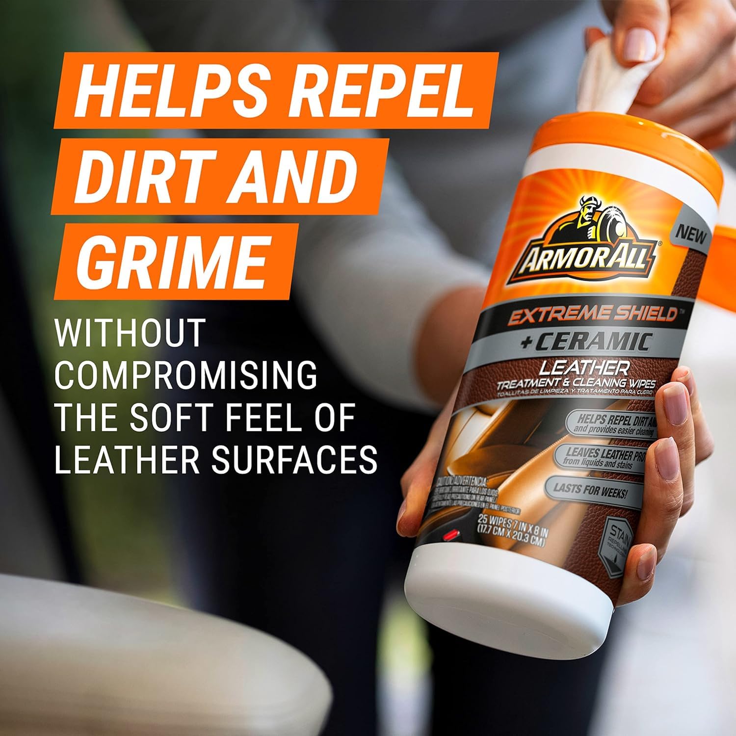 Armor All Ceramic Car Leather Cleaning Wipes, Use On Heated Seats And Leather Surfaces, Includes Ceramic Leather And Extreme Pro