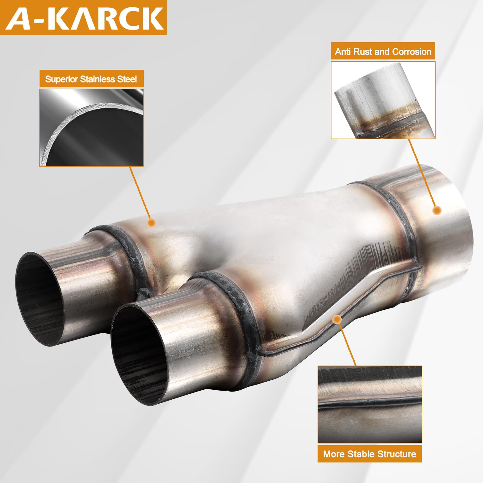 A-Karck Exhaust Y Pipe 3'' Inlet, Stainless Steel 2'' Outlet 10'' Long Y Pipe Withstands High Temperatures