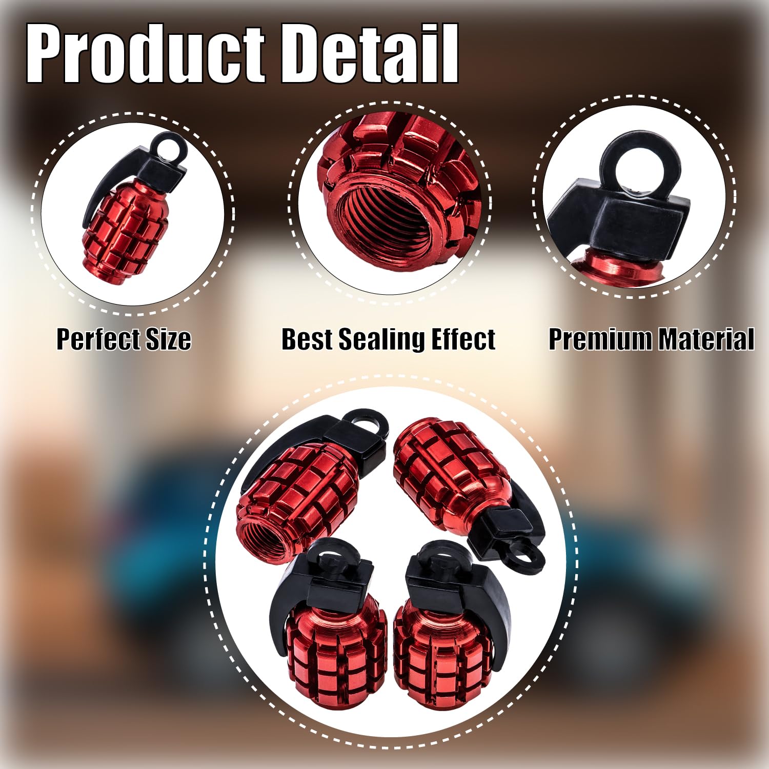 Meajoo 4 Pcs Grenade Style Tire Valve Stem Caps, Stainless Steel Tire Valve Caps Wheel Valve Caps For Cars,Trucks, Suv, Motorcyc