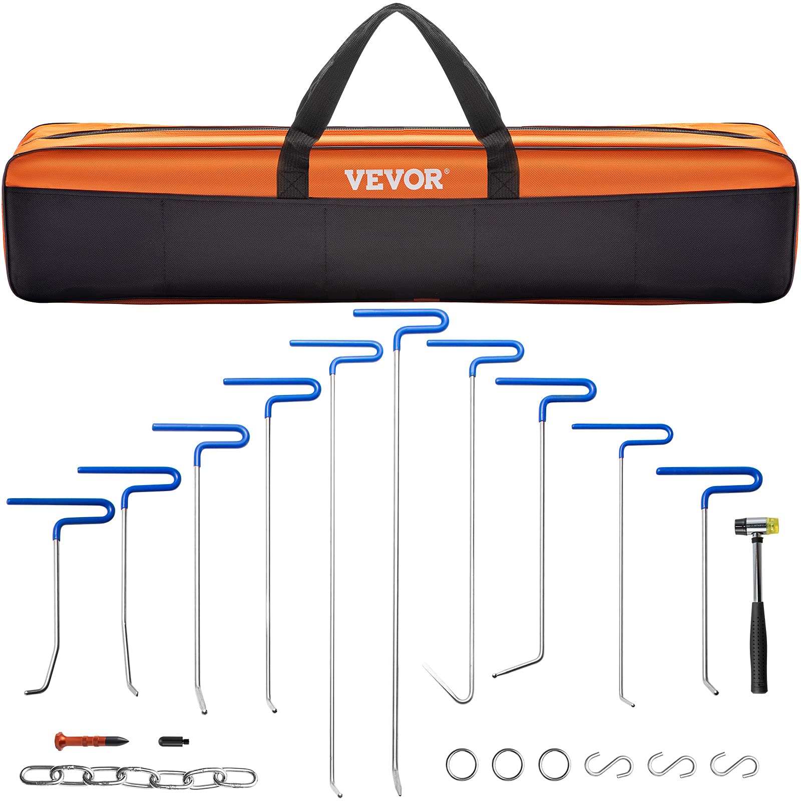 VEVOR Rods Dent Removal Kit, 20 Pcs Paintless Dent Repair Rods, Stainless Steel Dent Rods, Whale Tail Dent Repair Tools, Profess