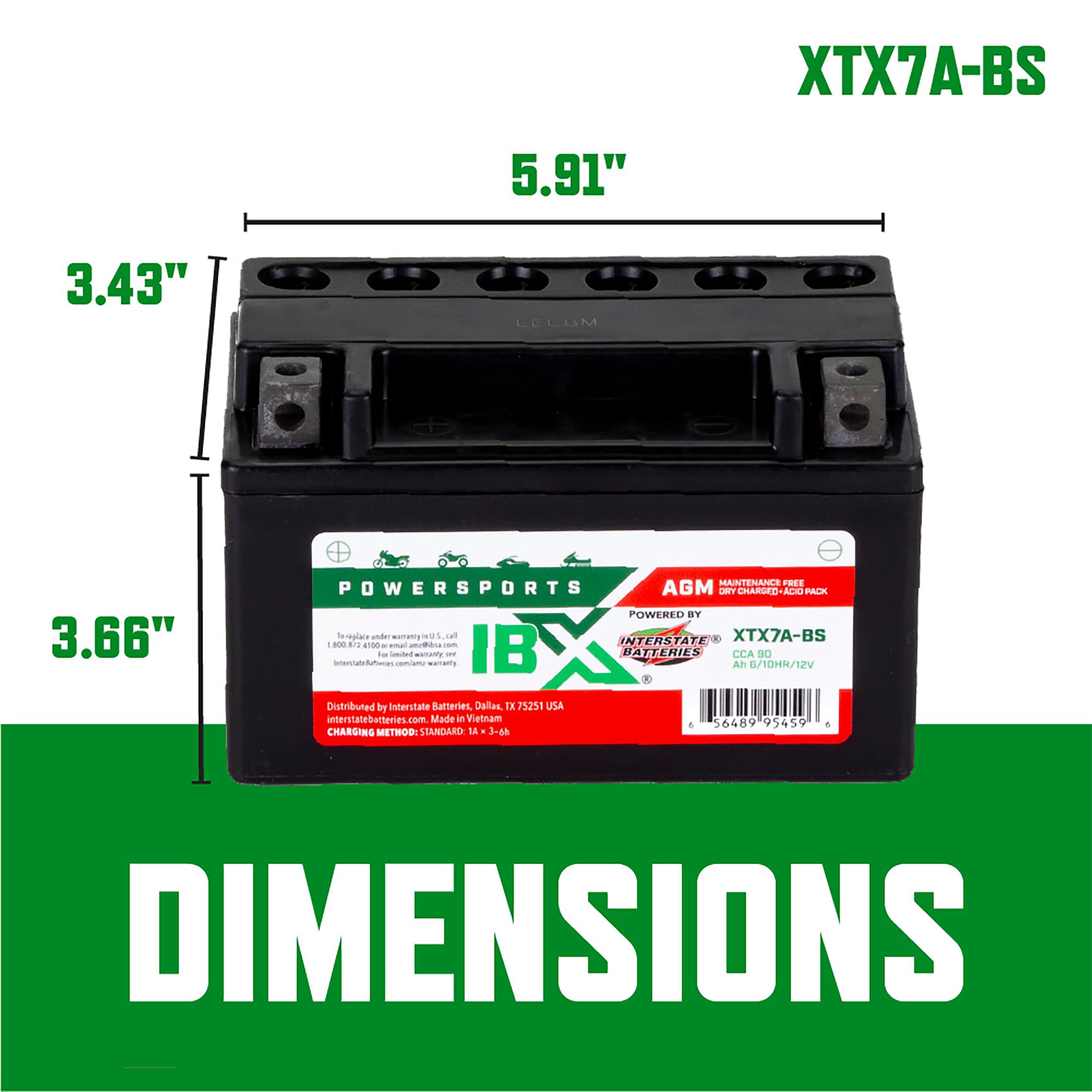 Interstate Batteries Ytx7A-Bs 12V 6Ah Powersports Battery 90Cca Agm Rechargeable Replacement Battery For Kasea, Aprilia, Kymco,