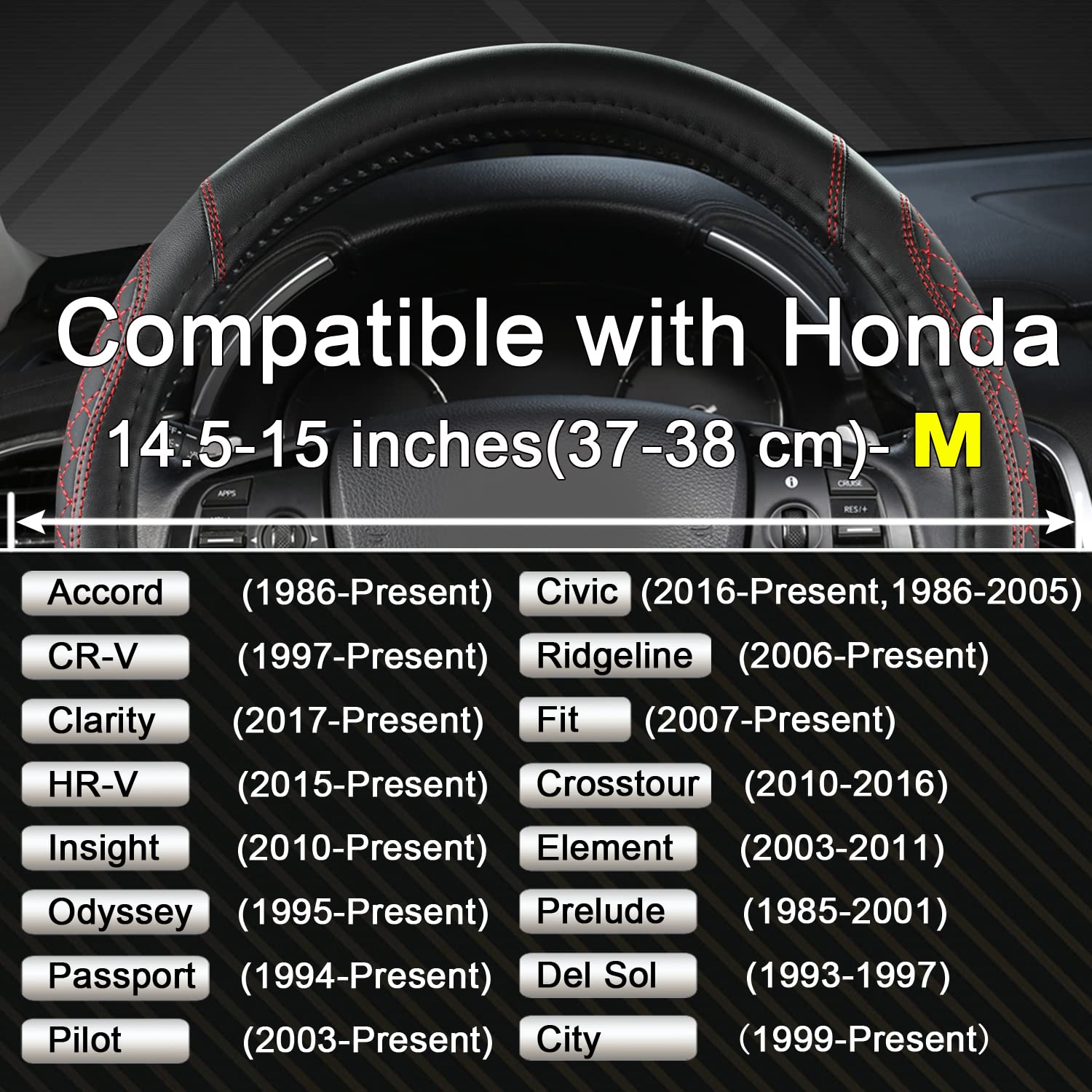 West Llama Customized Auto Car Steering Wheel Cover for Honda Accord CR-V HR-V Pilot Civic(Diamond Quilted -Black+Red-Standard S