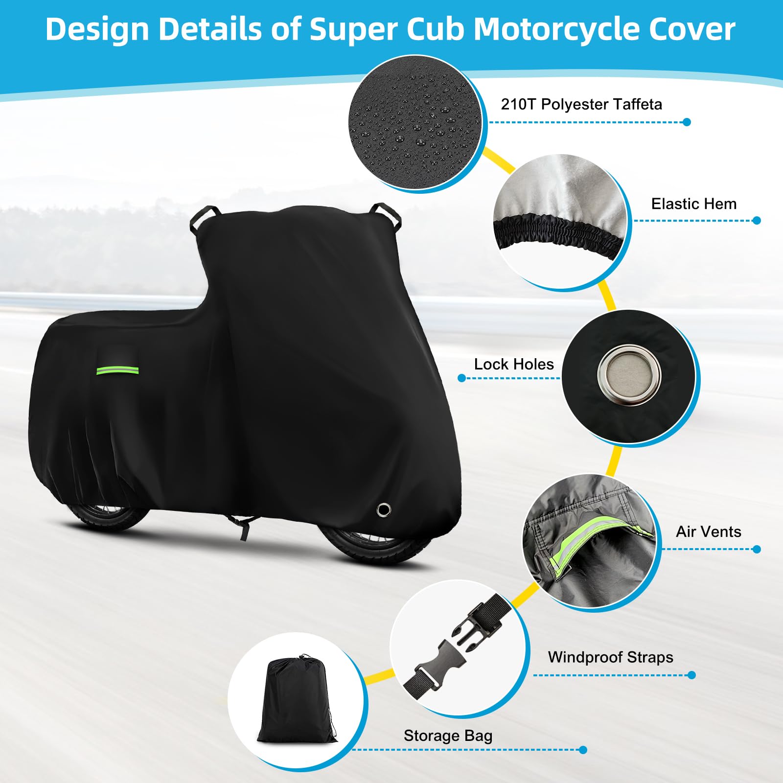 Motorcycle Cover Waterproof for Honda Super Cub C125 ABS/Trail 125/Yamaha Zuma 125/Honda Ruckus, Heavy Duty Outdoor Sun UV Rain