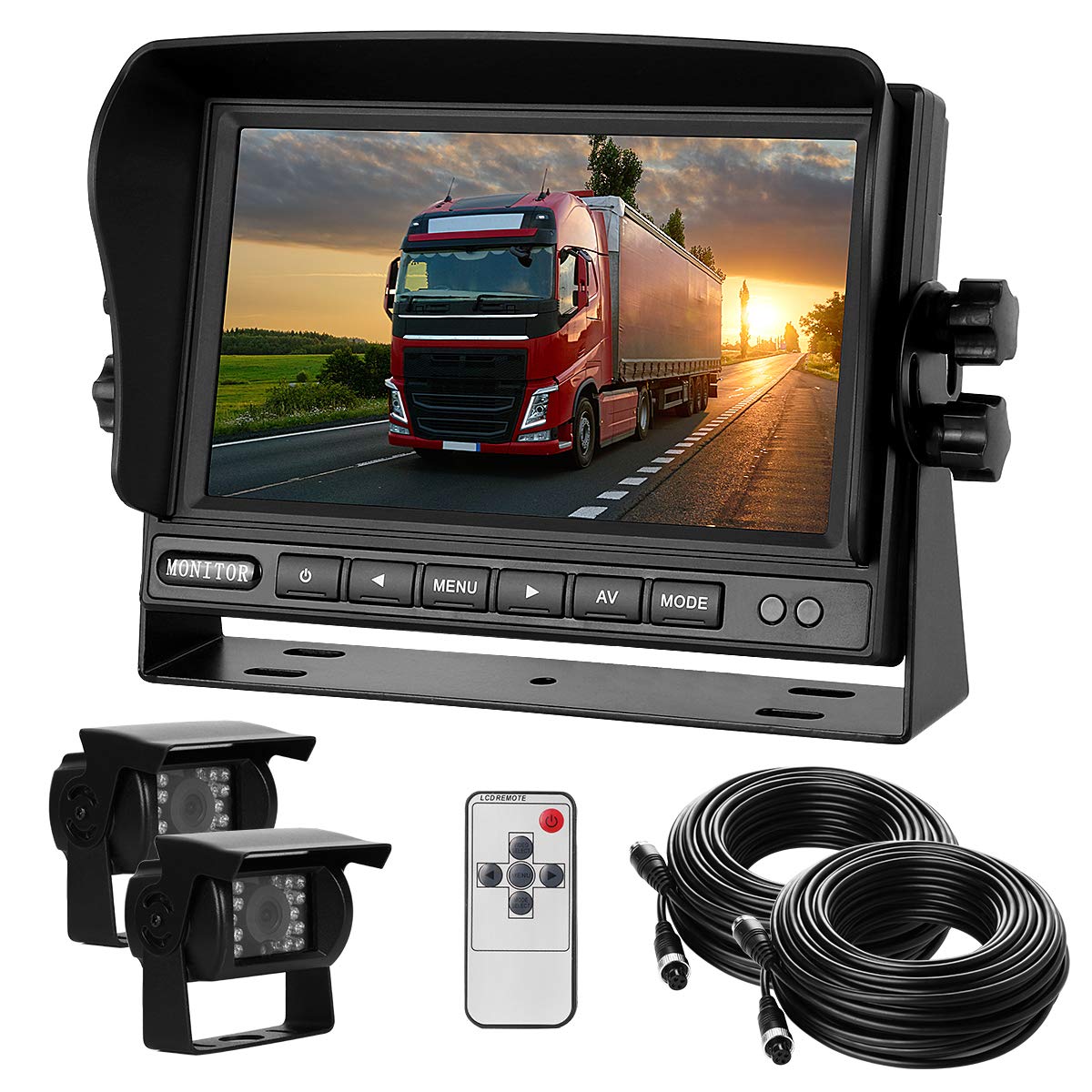 Rv Backup Camera And Monitor Kit(12-24V) 7Inch Hd Monitor Reversing +2 Rear View Camera 170Wide Angle,18Ir Night Vision,Waterpro