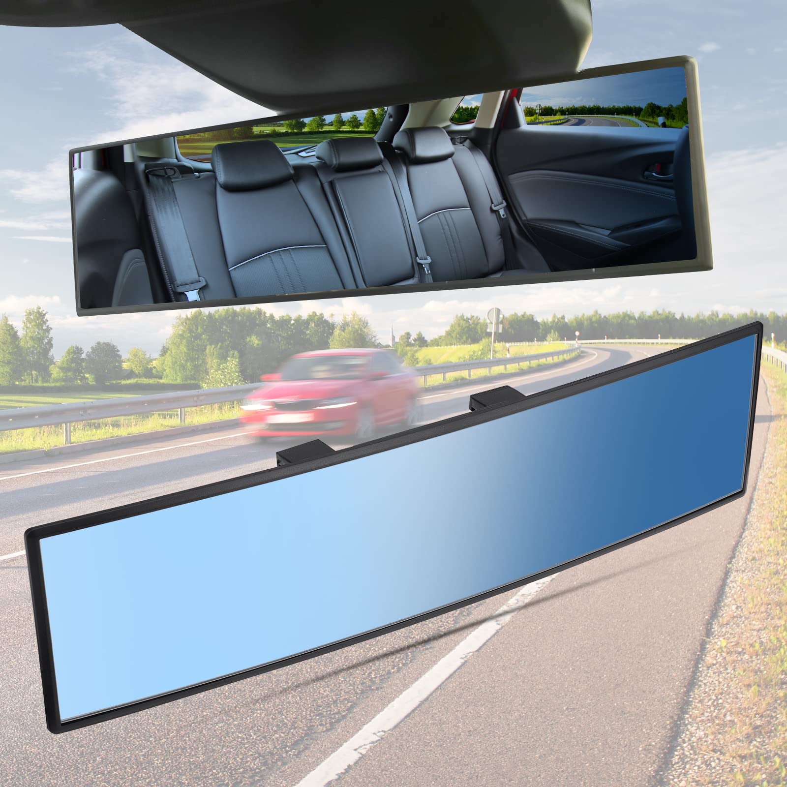 Joytutus Rear View Mirror, Universal 11.81 Inch Panoramic Convex Rearview Mirror, Interior Clip-On Wide Angle Rear View Mirror T