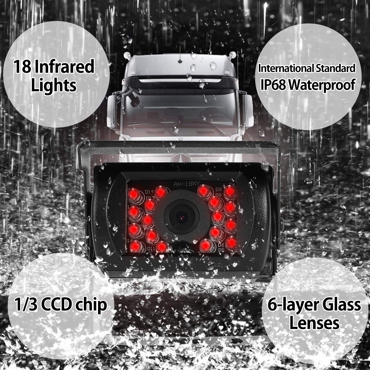 Backup Camera System Kit 7'' Lcd Reversing Monitor +Rear View Back Up Camera With 170  Wide Angle, Waterproof Ip68, 18 Infrared