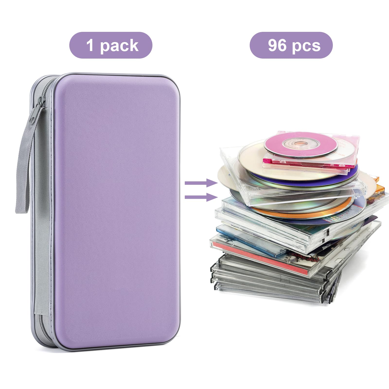 Liovode Dvd Case, 96 Capacity Cd Case Portable Cd Case Holder Storage Hard Plastic Dvd Cd Wallet Holder Organizer For Car (Laven