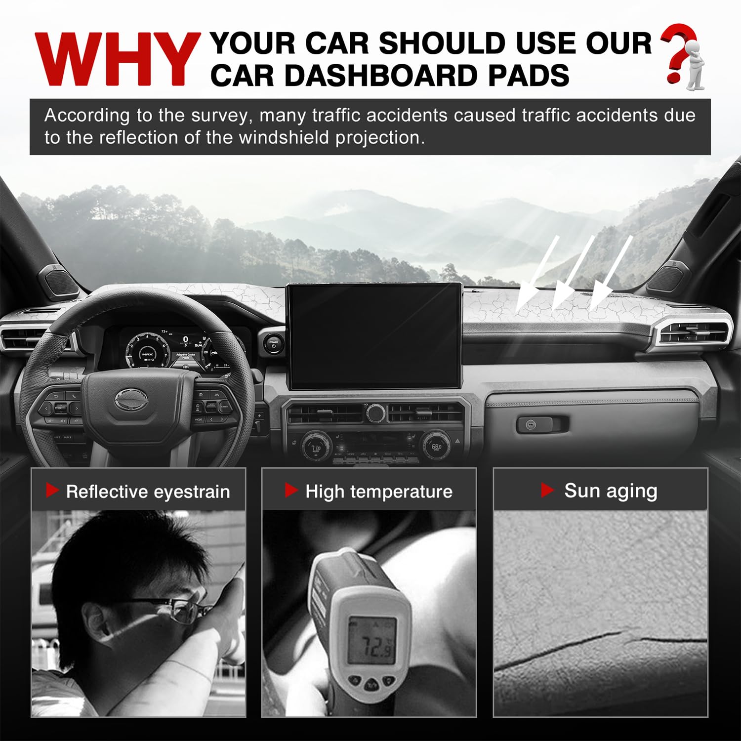 Autorder Dashboard Cover Mat For 2024 2025 Toyota Tacoma Accessories Dash Cover Upgrade Velvet Dash Mat Uv Rays Protector