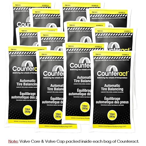 Counteract 10Oz-B12 Centrifugal Force Tire/Wheel Balancing Beads - Off-Road Vehicles, Light Duty Truck Tires, (12) 10Oz Balance Bead Bags, (12) Valve Caps And Cores