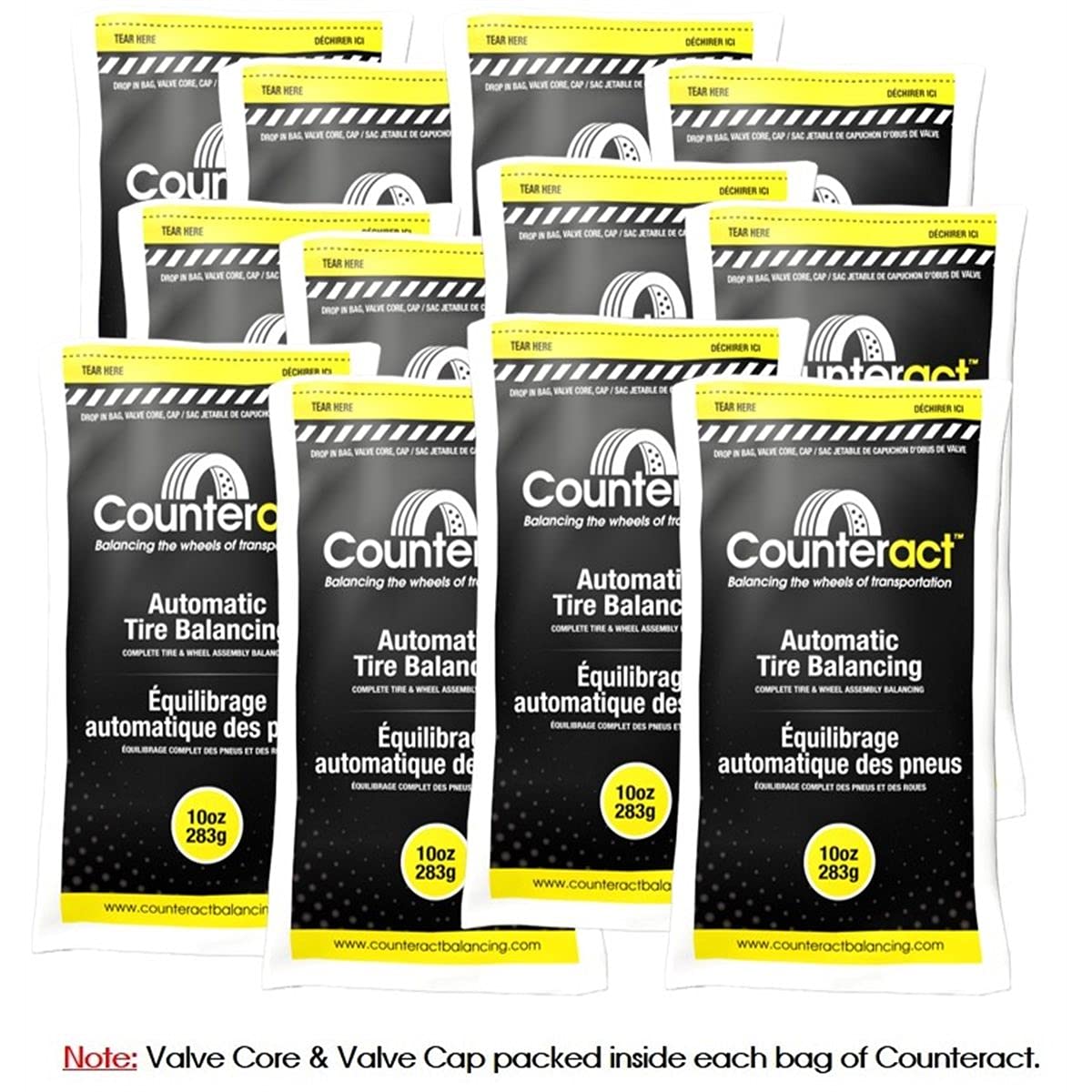 Counteract 10Oz-B12 Centrifugal Force Tire/Wheel Balancing Beads - Off-Road Vehicles, Light Duty Truck Tires, (12) 10Oz Balance Bead Bags, (12) Valve Caps And Cores