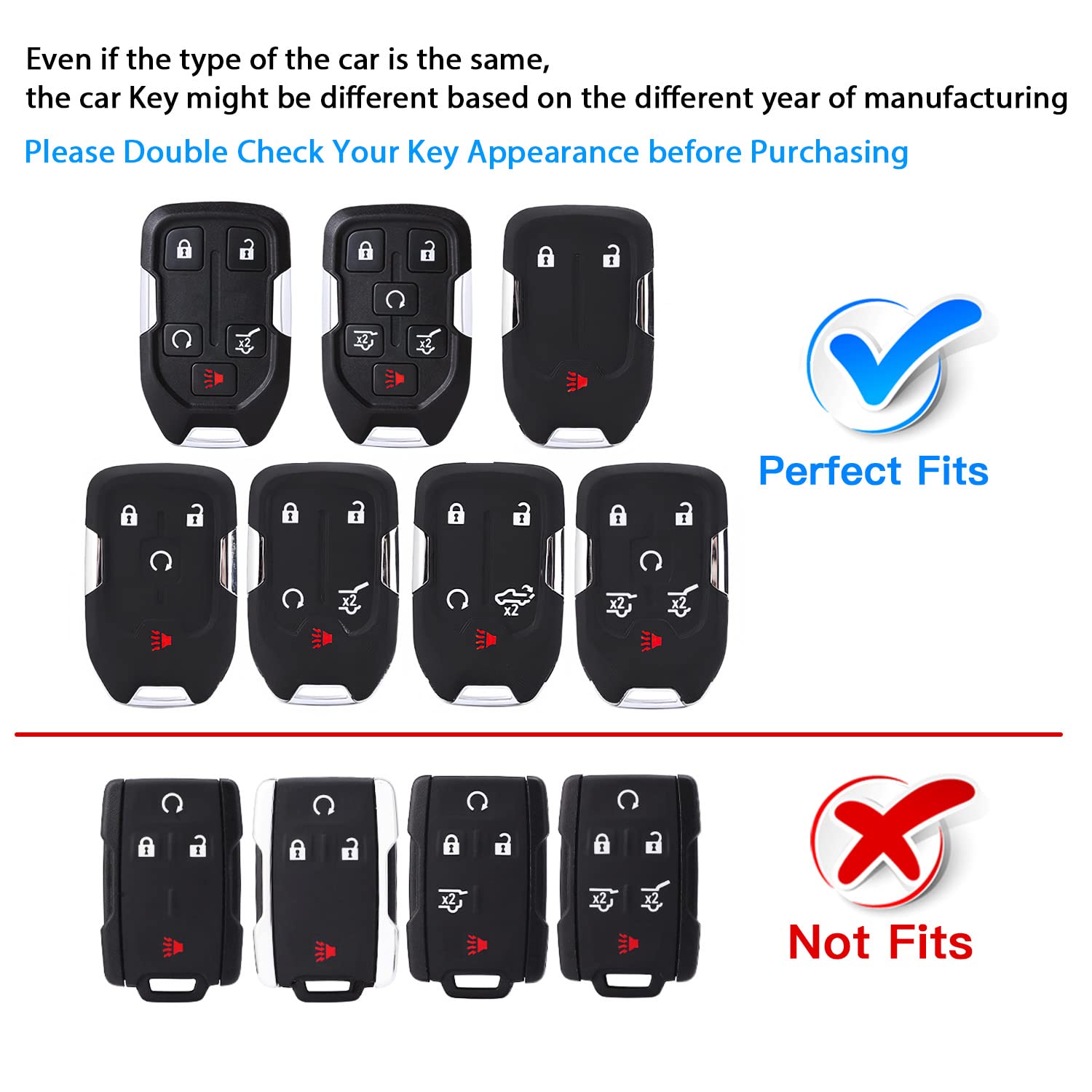 Qbuc For Gmc Key Fob Cover Tpu Protector Case With Keychain For 2019-2021 Chevrolet Chevy Silverado And Gmc Sierra 1500 2500Hd 3500Hd Terrain Acadia Yukon Key Cover Smart Remote 3/4/5/6 Button(Black)