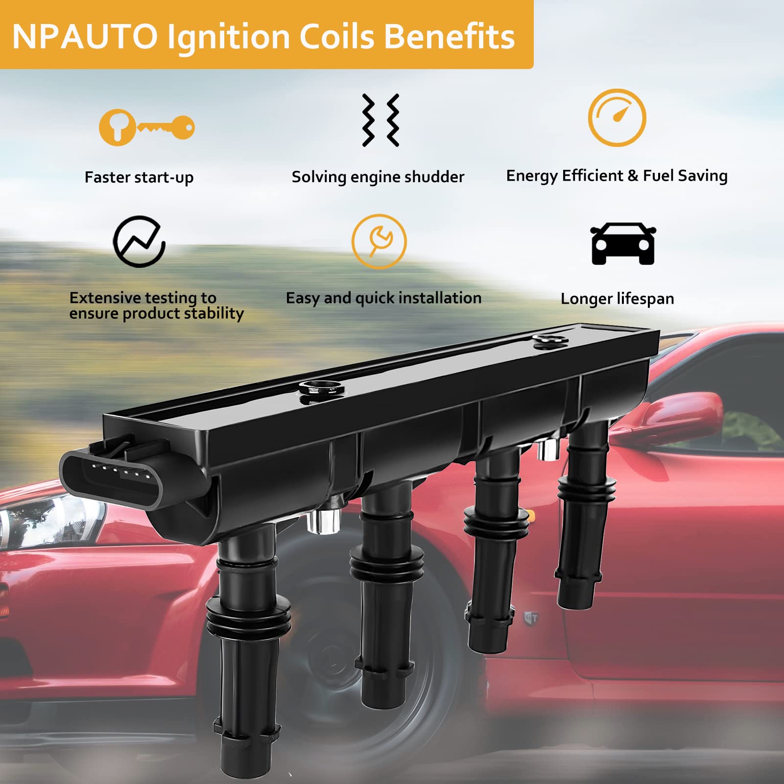 NPAUTO Ignition Coil Pack for Chevy Cruze, Buick Encore, Sonic, Trax, Volt, Cadillac ELR - Compatible with L4 1.4L Turbo (2011-2016