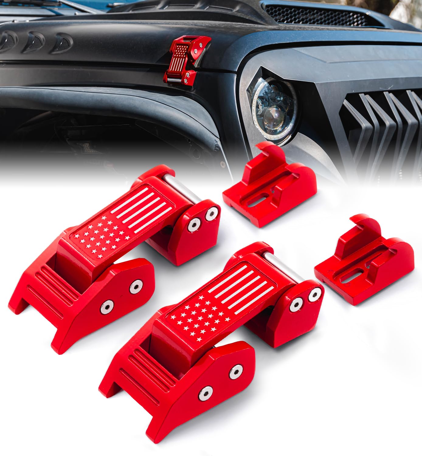 Xprite U.S. Flag Hood Latches Compatible With 2007-2018 Jeep Wrangler Jk Jku & 2018-2025 Jeep Wrangler Jl Jlu & 2020+ Gladiator