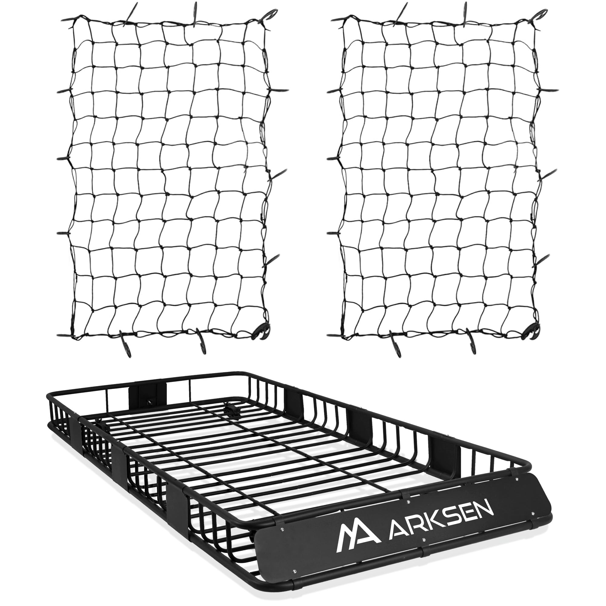 Arksen 84 X 39 X 6 Inch Universal 250Lb Heavy Duty Roof Rack Cargo With Two Cargo Nets, Car Top Luggage Holder Carrier Basket Wi