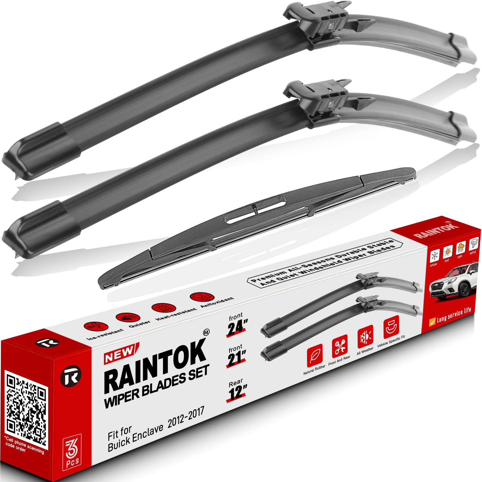 Raintok Windshield Wiper Blades Replacement For Buick Enclave 2012 2013 2014 2015 2016 2017 Original Factory Quality Front Rear