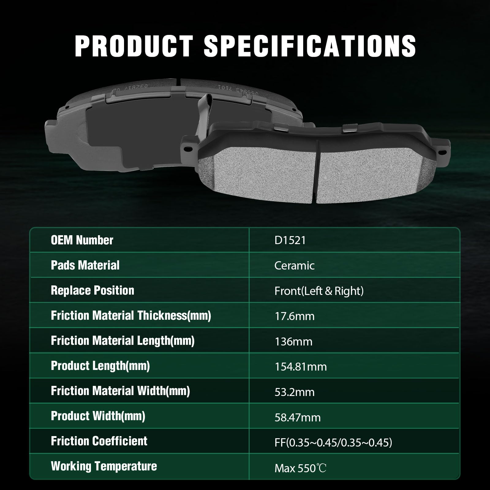 Automuto 4Pcs Front Ceramic Disc Brake Pads Set D1521 For Acura Rdx 2019,For Honda Crosstour 2012-2015,For Honda Odyssey 2011-20