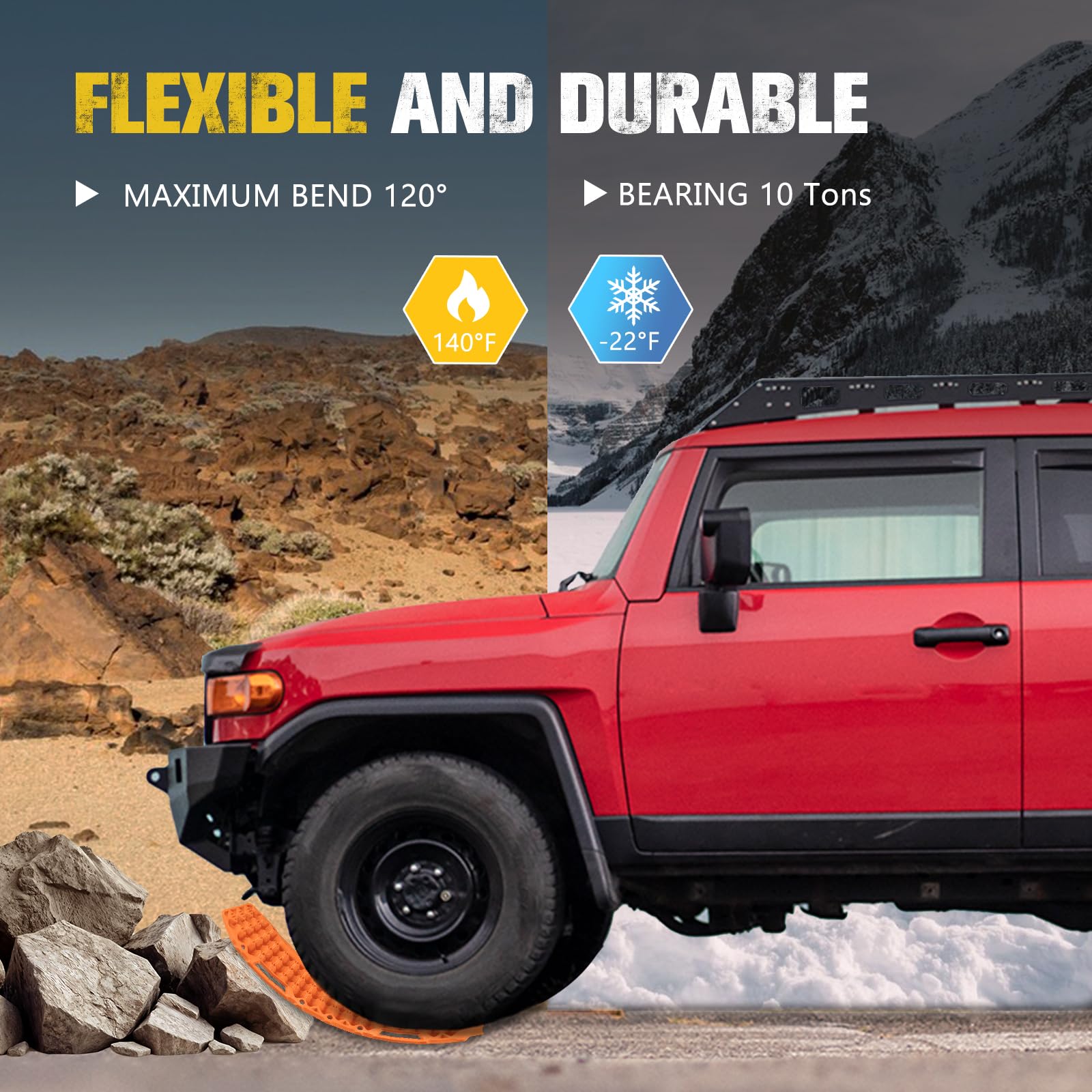 Bunker Indust Gen 7Th Traction Boards With Mounting Kit, Pair Offroad Recovery Tracks With Jack Base For 4X4 Jeep Truck Tire Tra