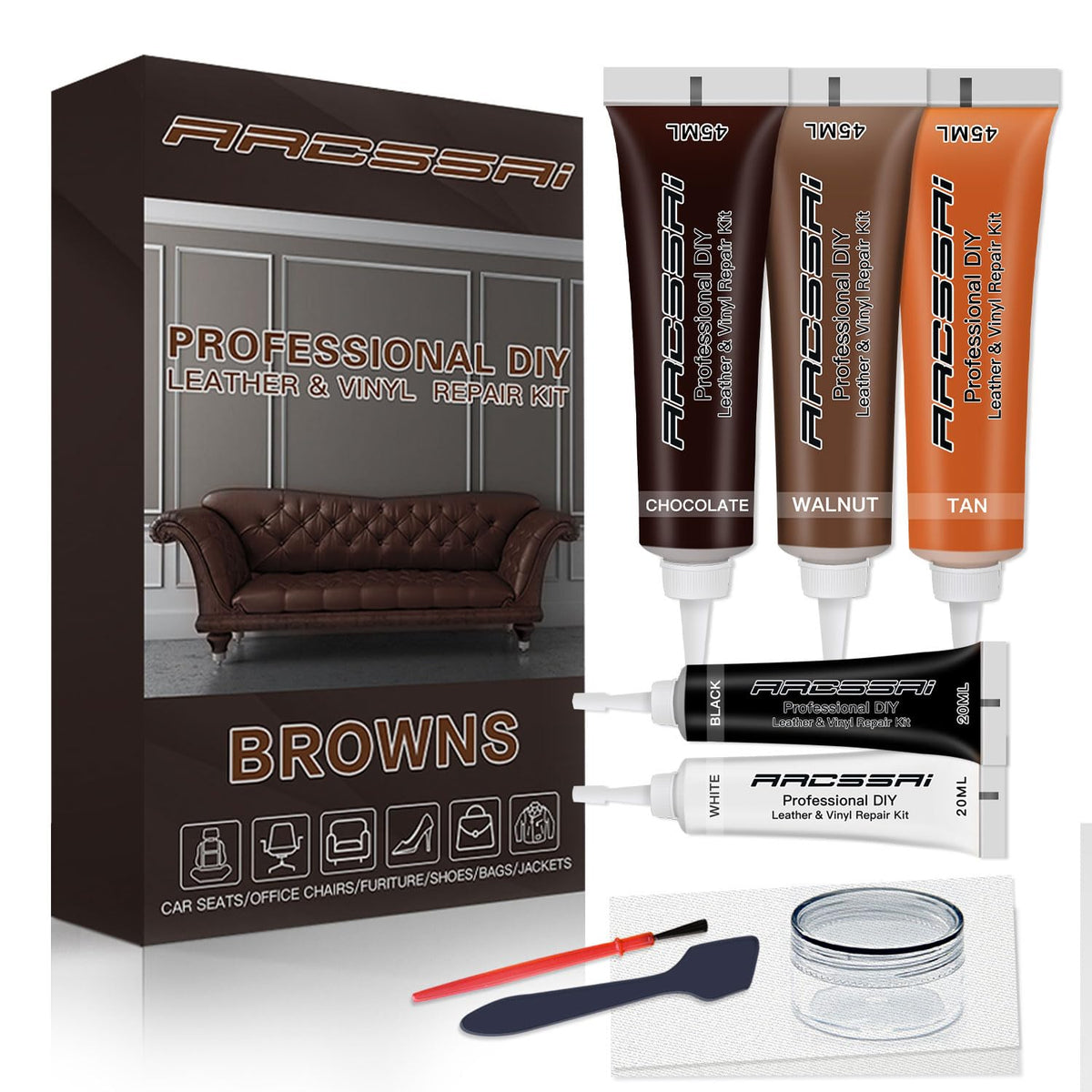 Brown Leather Repair Kits For Couches - Vinyl And Leather Repair Kit -Leather Paint- Leather Scratch, Tears & Burn Holes Repair