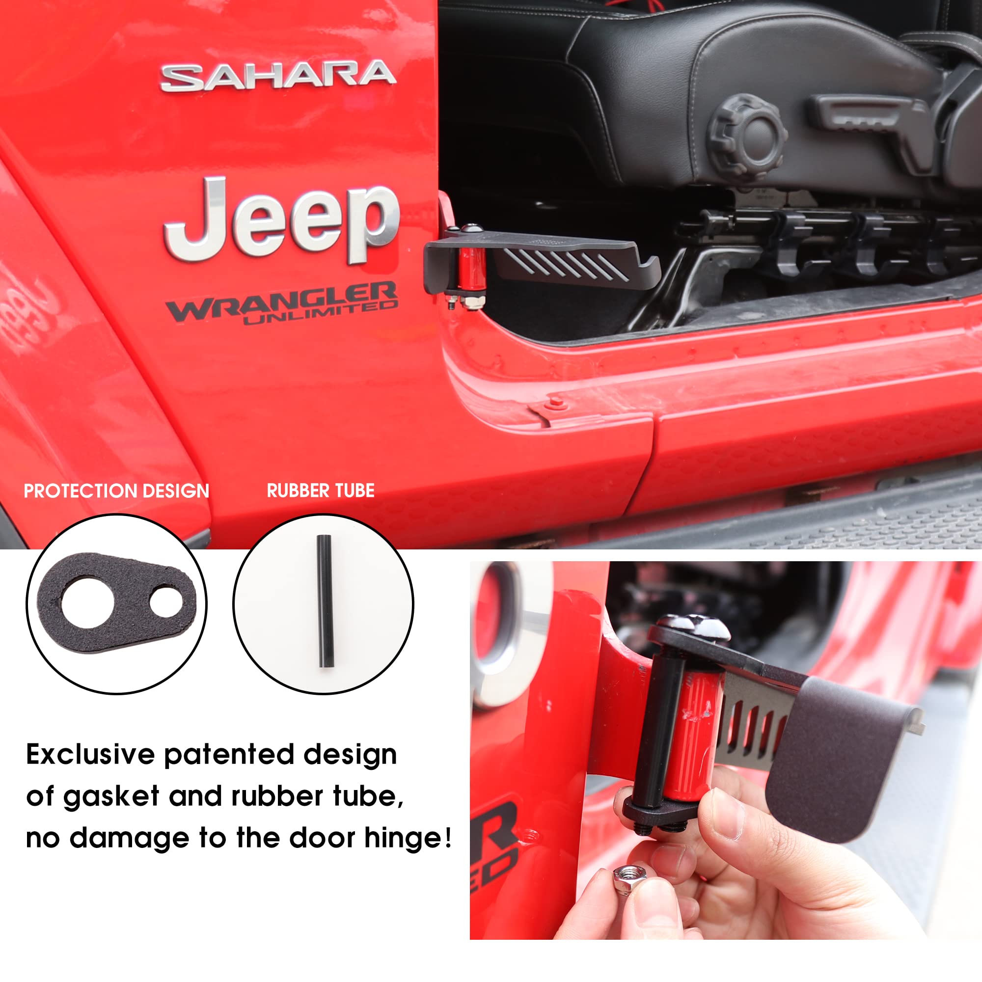 Upgrade Door Hinge Foot Pegs For Jeep Wrangler, Sukemichi Black Steel Exterior Foot Peg Rest Pedals For 2007-2024 Jeep Wrangler