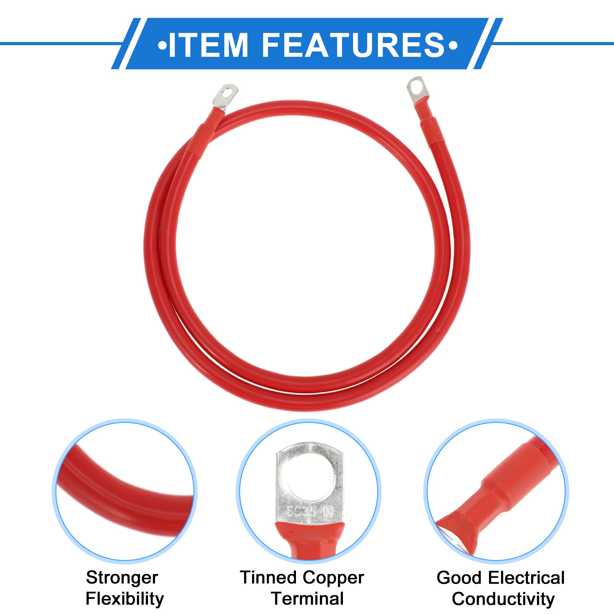 VekAuto 1 Pc Battery Inverter Cable 2 AWG Gauge 4FT 3/8'' Lug 5/16'' Lug Battery Cable Universal for Car Vehicle Boat RV Solar T