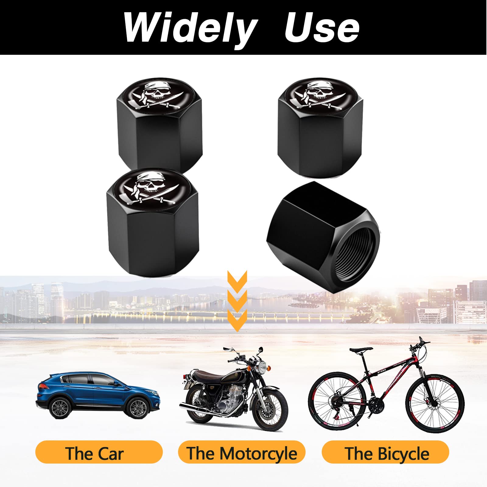 Ajxn 4 Pack Skull Car Wheel Tire Valve Stem Caps Airtight Dust Proof Covers Universal Tire Air Valve Caps For Cars, Trucks, Bicycles, Car Accessories For Men And Women (White Scarf Skull #29)