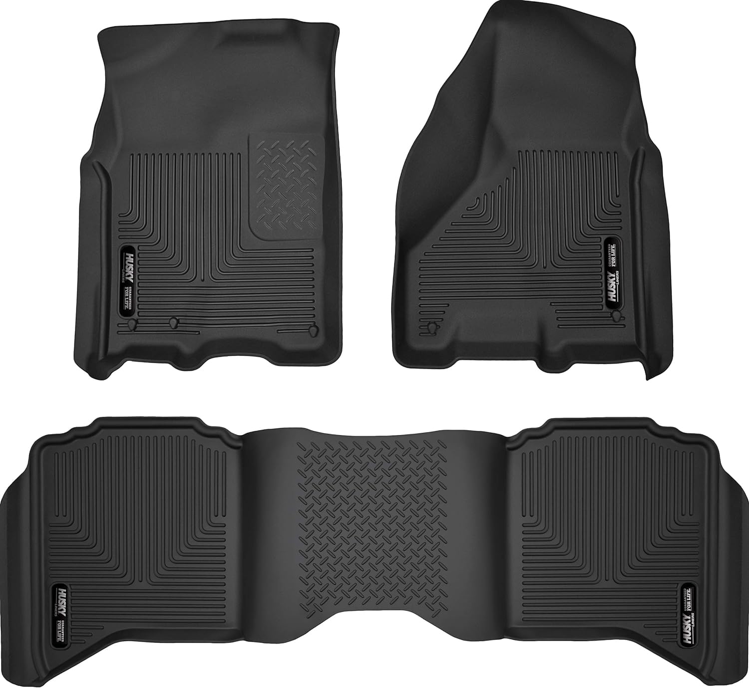 Husky Liners Weatherbeater Floor Mats | Fits 2009 - 2024 Ram 1500 (19-24 Classic Body Only) Crew Cab; 2010 - 2018 Ram 2500/3500 W/Automatic Transmission | Front & 2Nd Row, 3-Pc Black - 99001