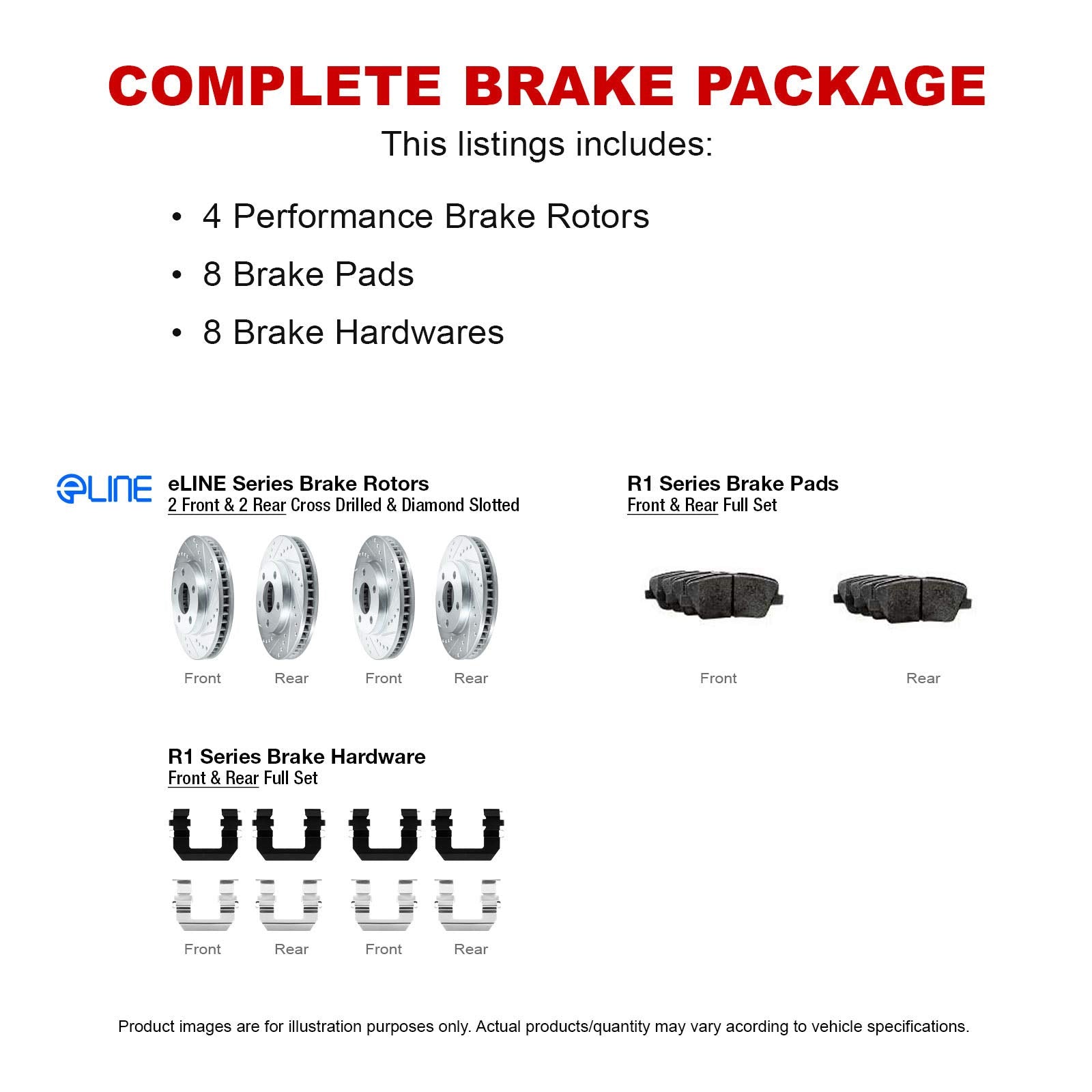 R1 Concepts Front Rear Brakes And Rotors Kit |Front Rear Brake Pads| Brake Rotors And Pads| Ceramic Brake Pads And Rotors |Hardware Kit|Fits 2007-2015 Mazda Cx-9
