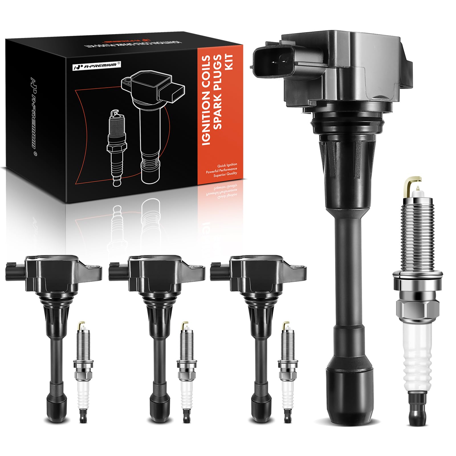 A-Premium Set Of 4 Ignition Coil Pack And Iridium Spark Plugs Compatible With Nissan Altima Rogue Pathfinder Sentra Versa X-Trai