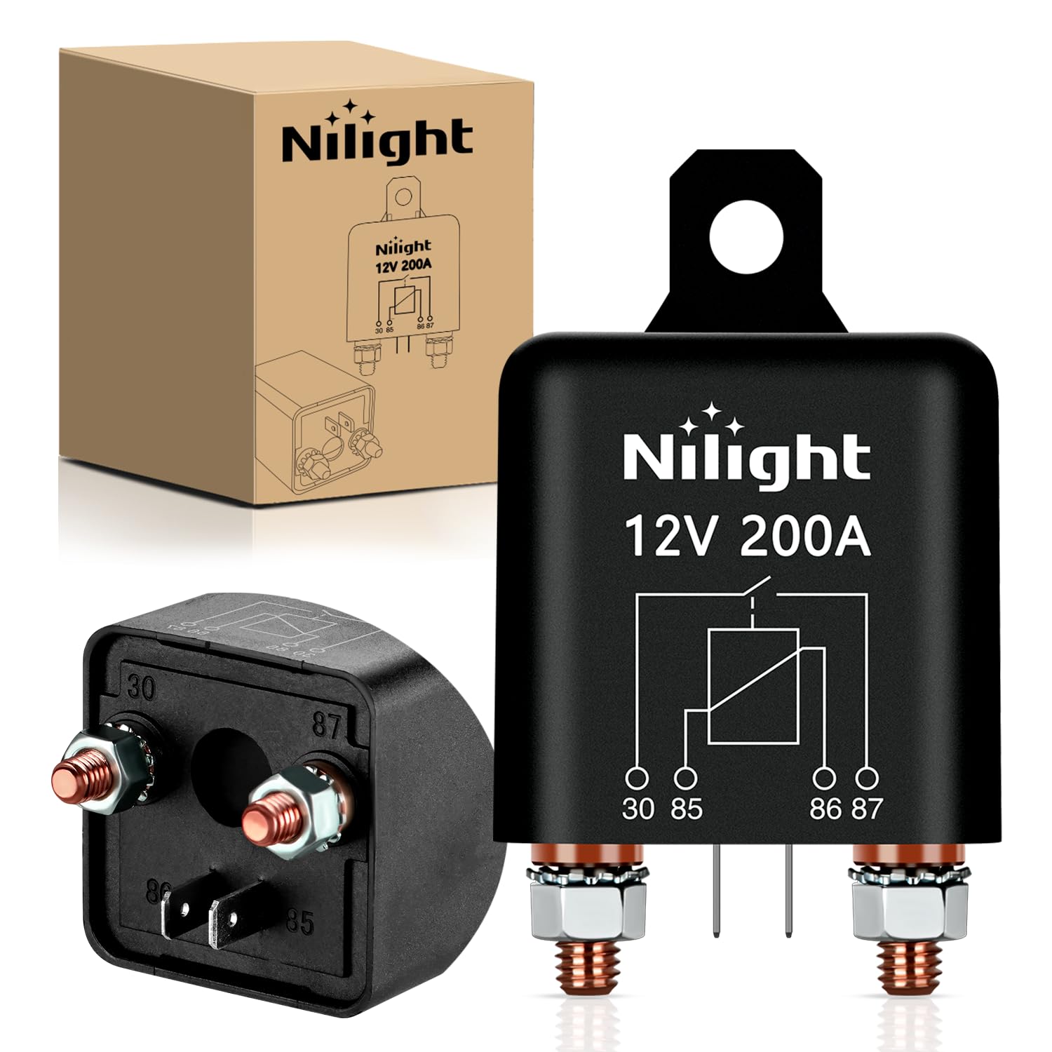 Nilight 120A Starter Relay 4 Pin Split Relays Switch 12V Continuous Heavy Duty Spst High Current 4 Terminal Car Starter On Off C