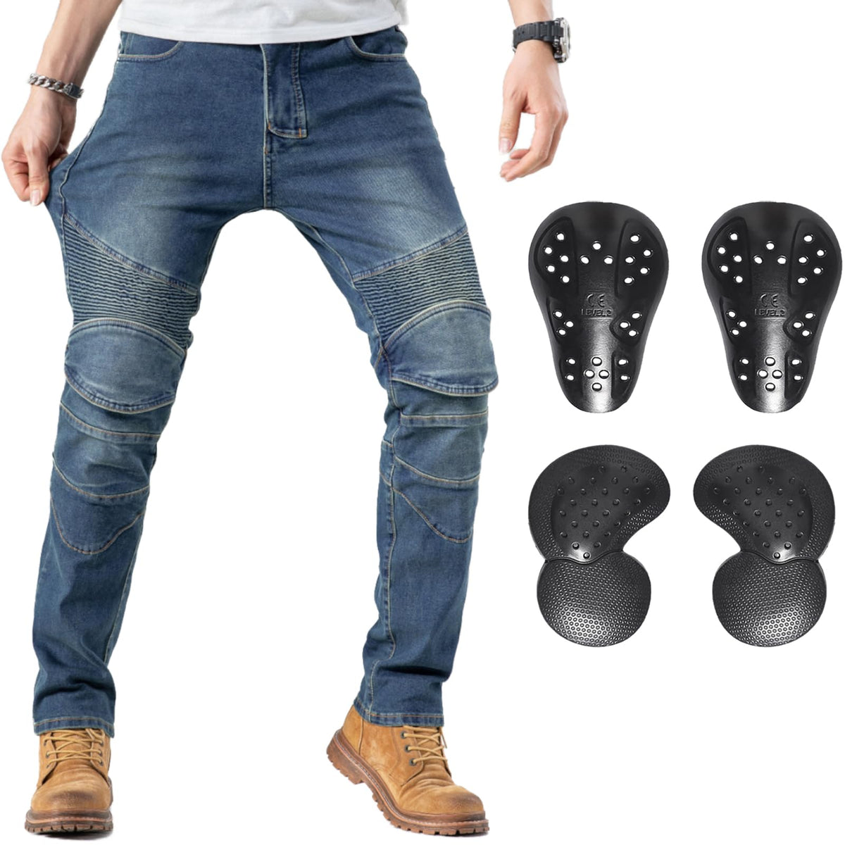 CTBQiTom Men's Motorcycle Pants Motocross Riding Jeans Adventure Trousers Motorbike Pants with Knee and Hip CE Armor Protector P