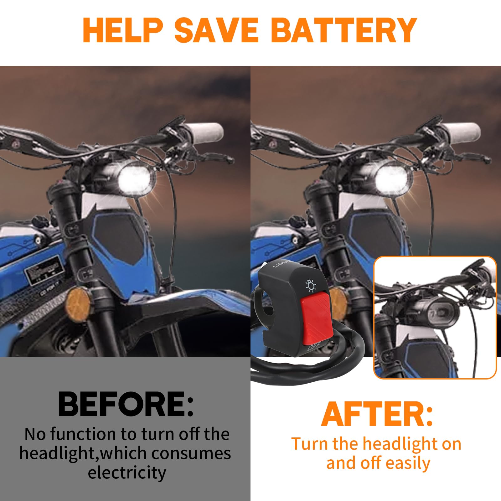 Alpha Rider Headlight Kill Switch For Talaria Sting R Mx4 Plug And Play Help Save Battery Led Headlight On/Off Switch With Butto